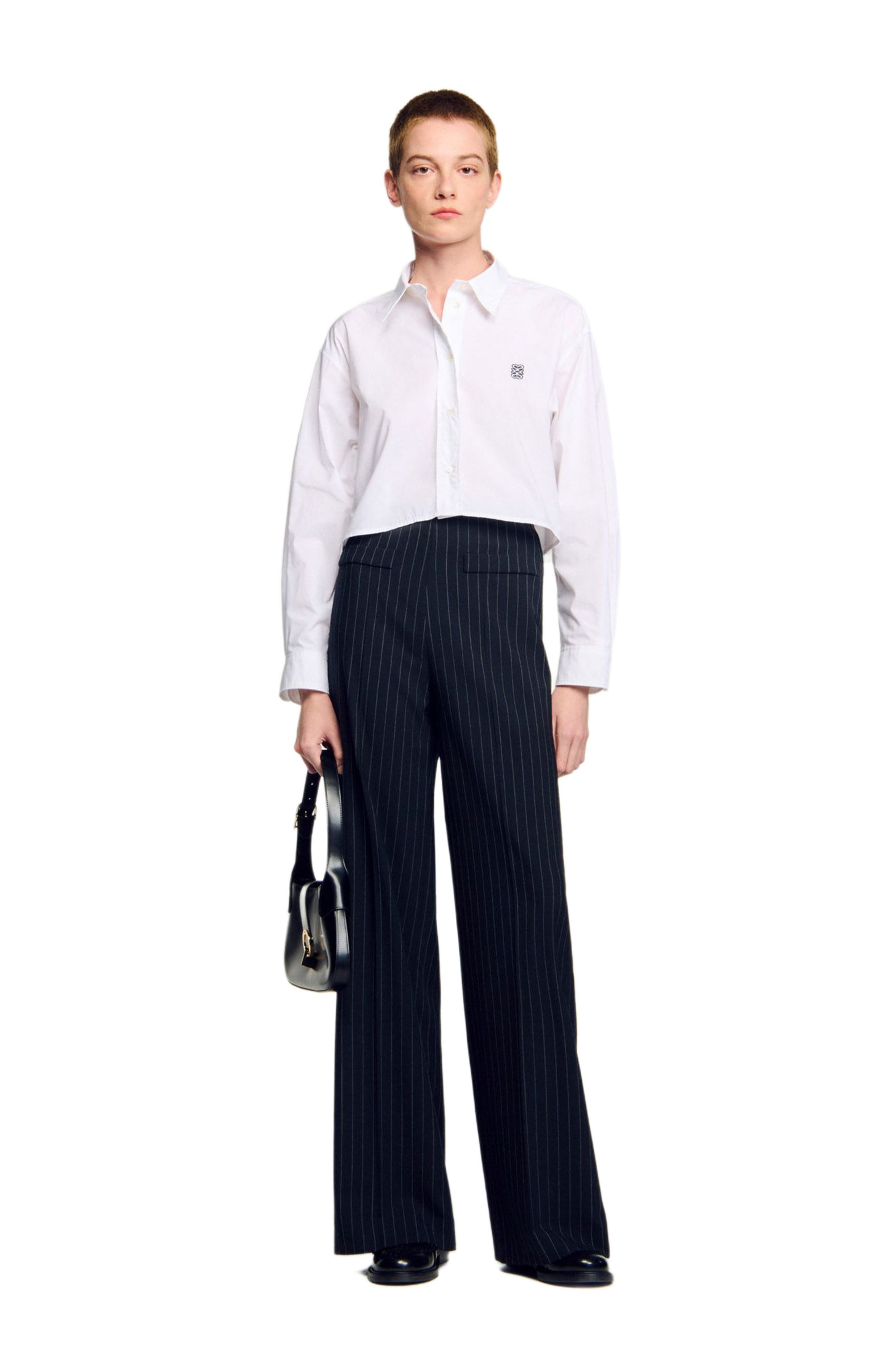 SANDRO Chalk-striped straight-leg trousers in Black at Nordstrom - 6