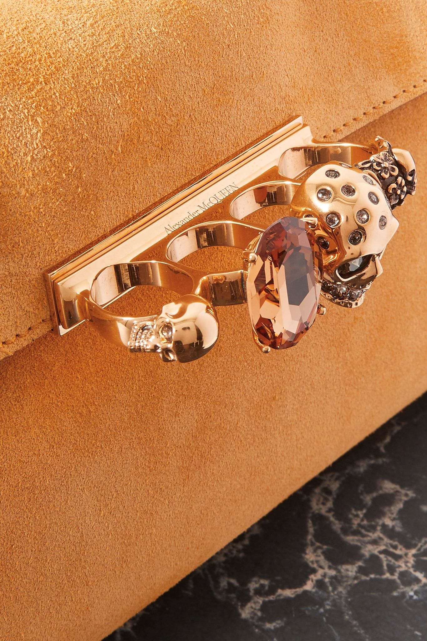 Knuckle embellished suede clutch - 4