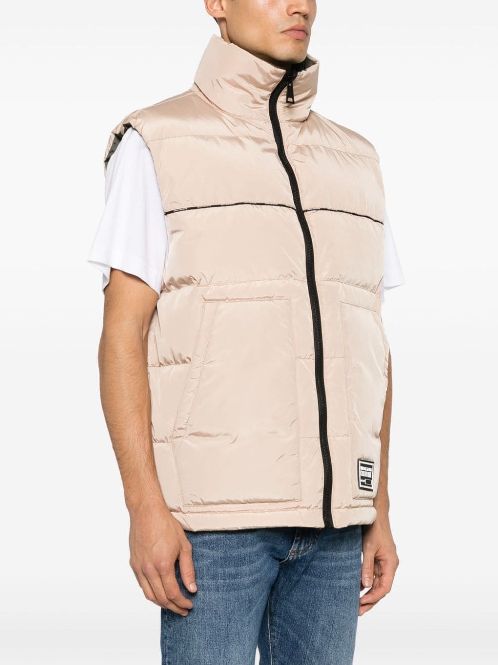 logo-patch quilted gilet - 3