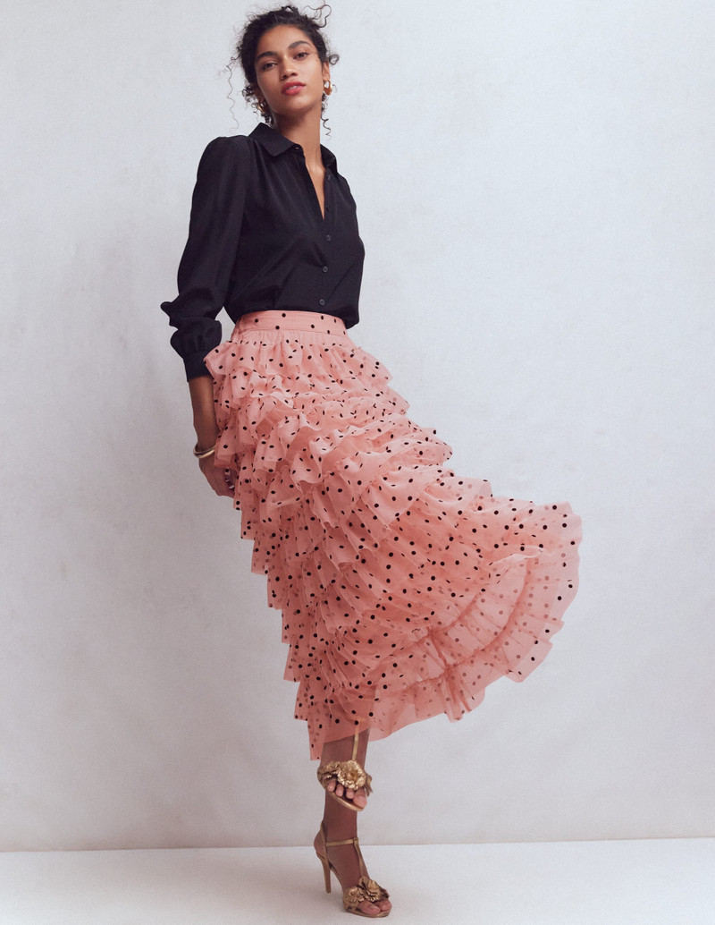 BODEN Tulle Tiered Skirt-Pink Painted Dot outlook