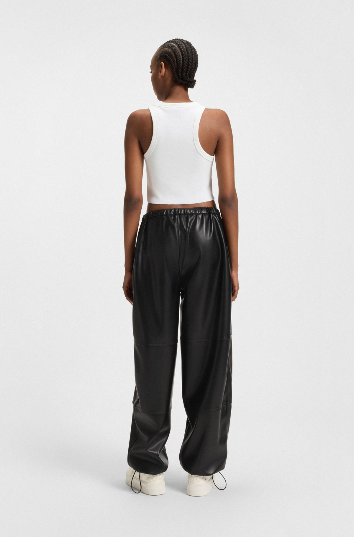 WIDE-LEG PARACHUTE TROUSERS IN FAUX LEATHER - 4