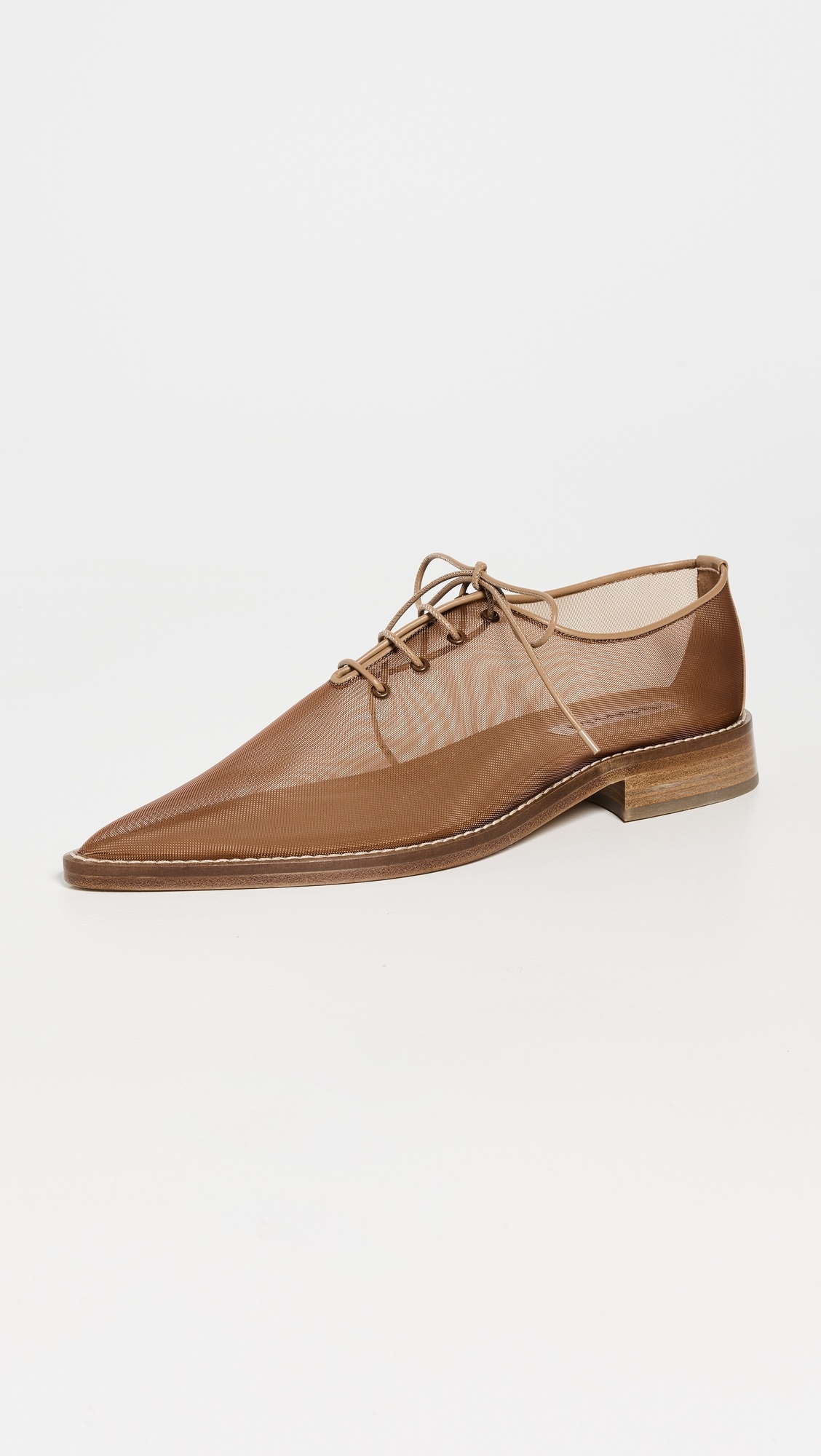Pointed Mesh Lace Up Flats - 1