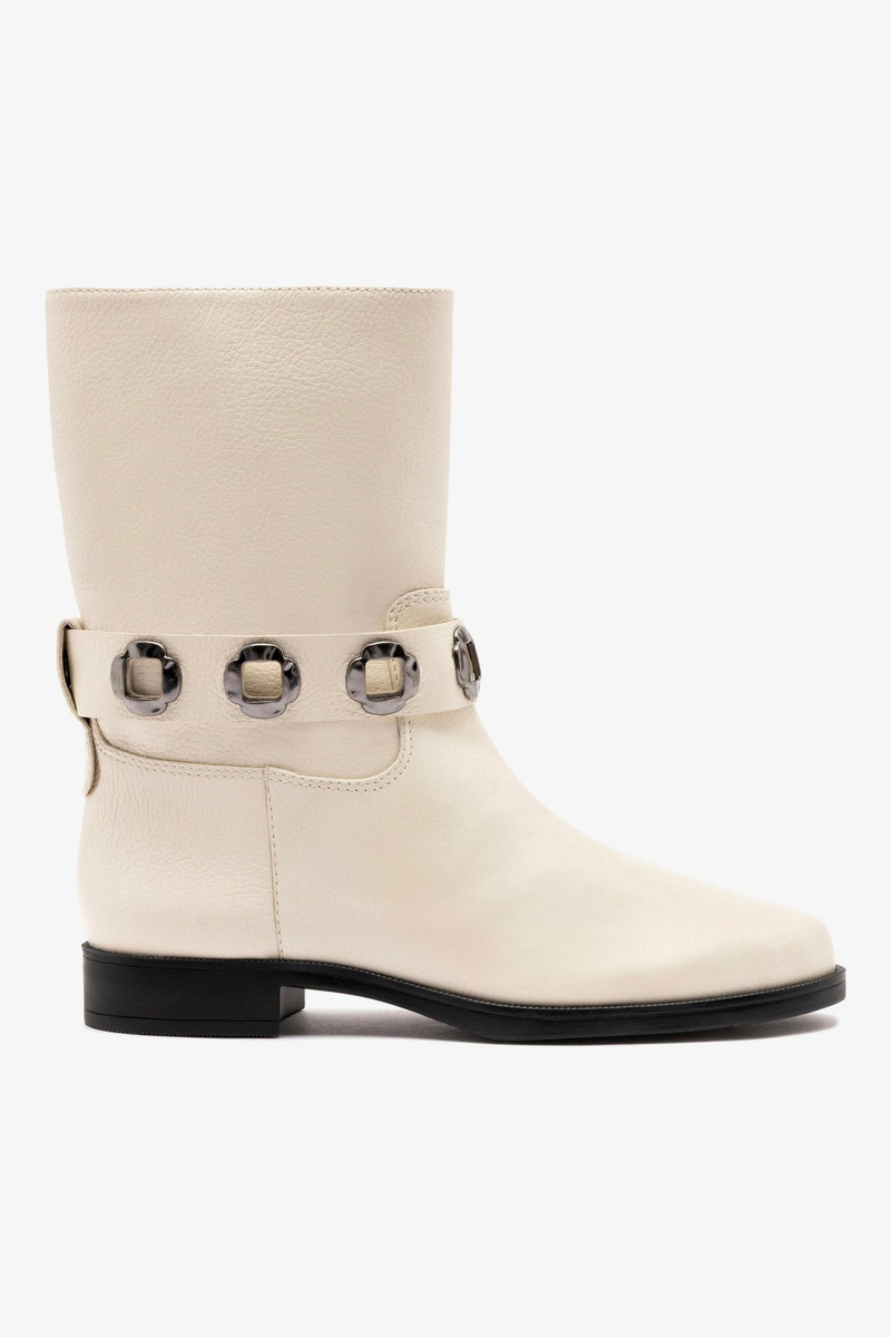 Milan Flat Bootie In Ivory Leather 1
