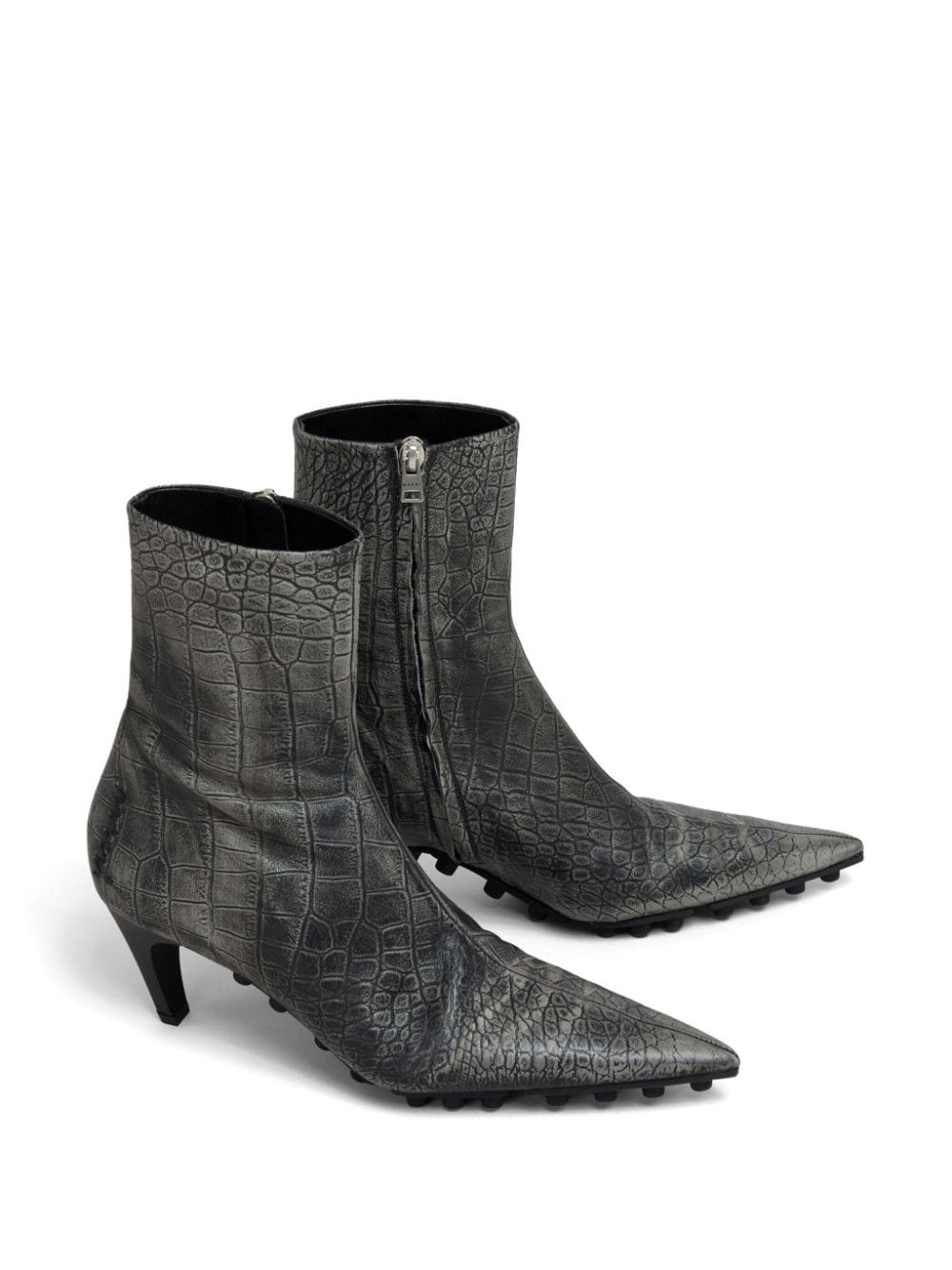 Spike crocodile-effect leather boots - 4