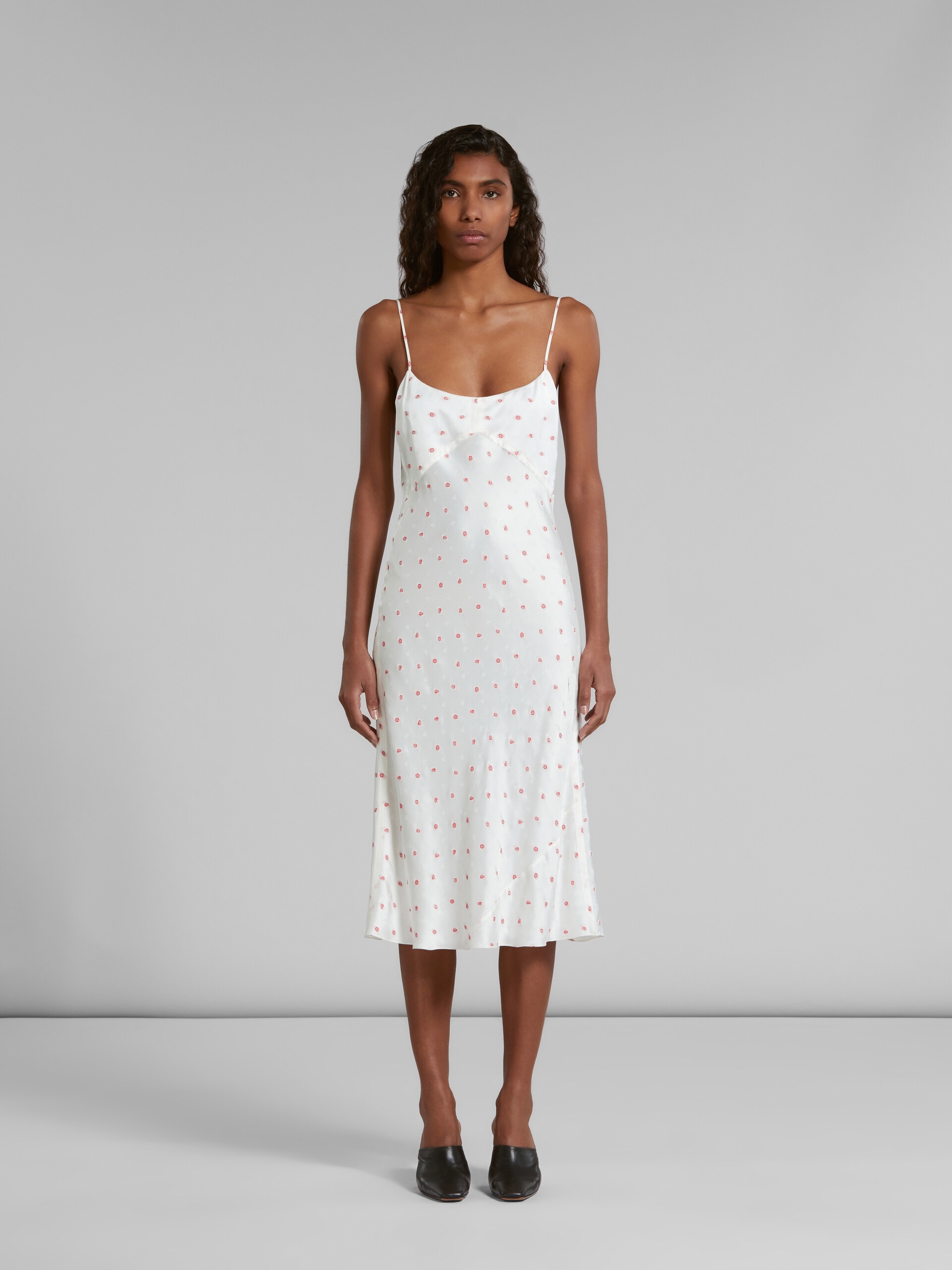 WHITE SLIP DRESS WITH JACQUARD ROSE MOTIF - 2