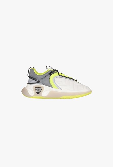 White and neon yellow gummy leather and mesh B-Runner sneakers - 1