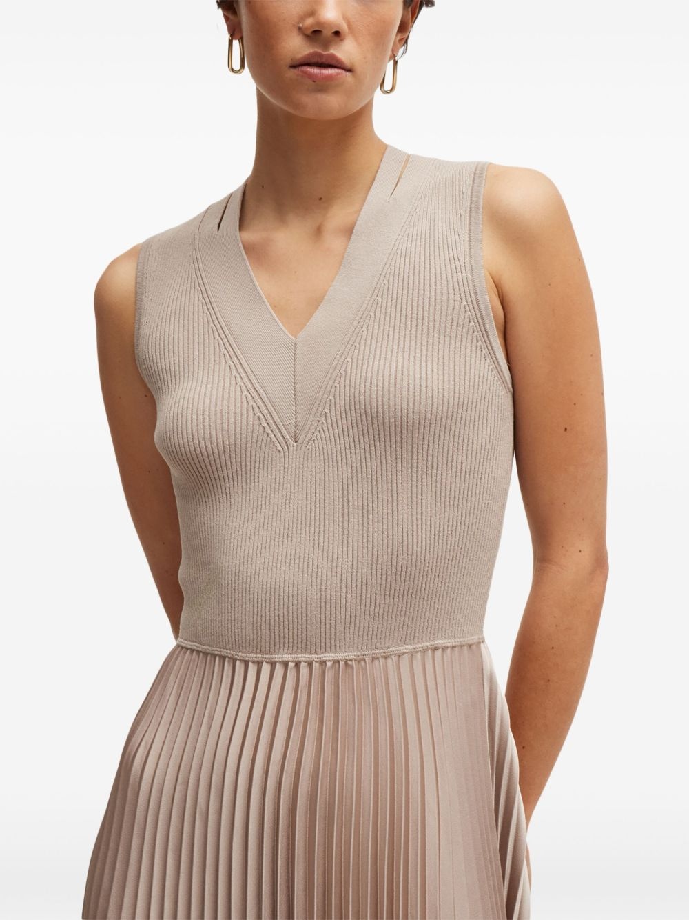 plissé-skirt flared midi dress - 6