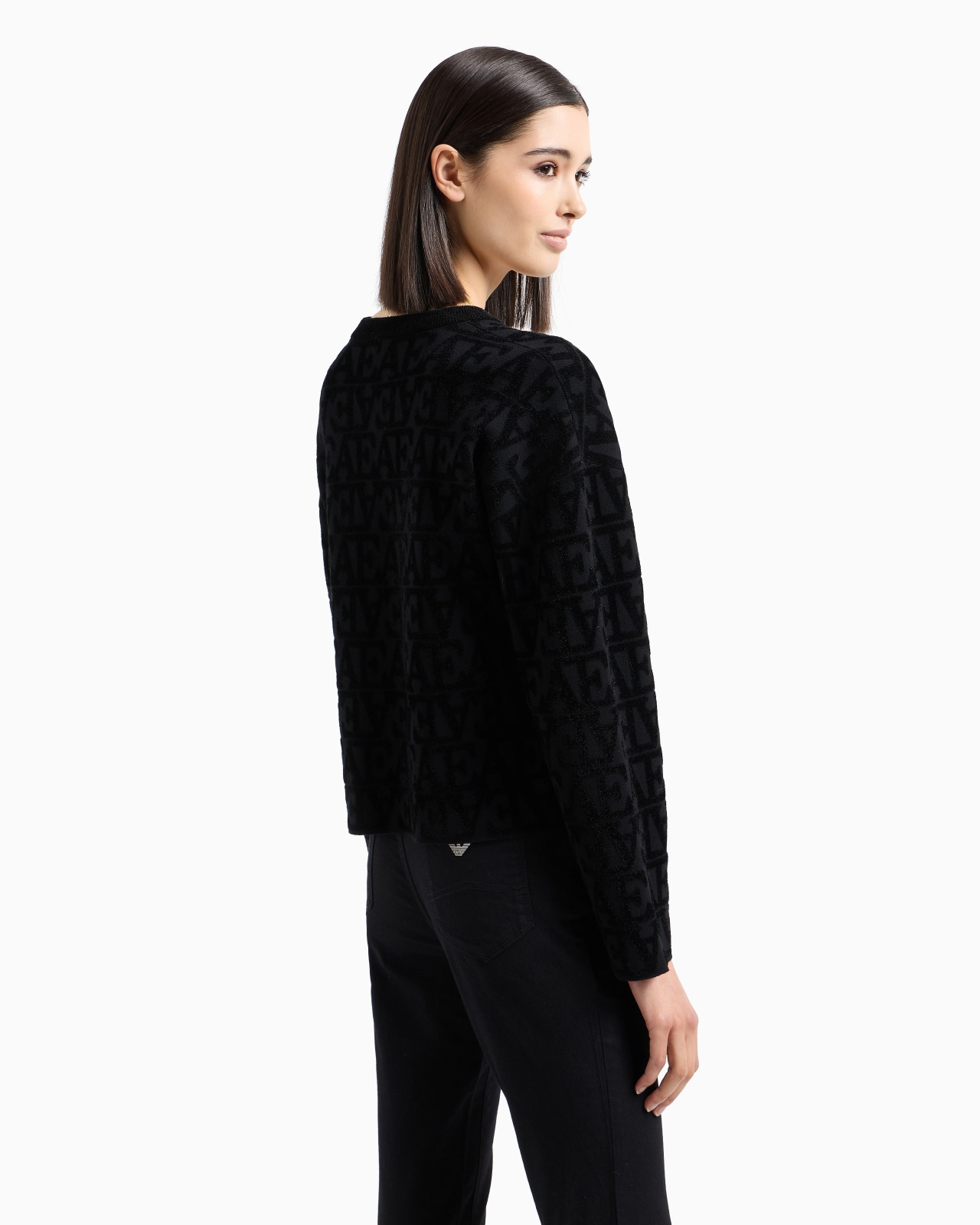 Viscose jumper with all-over flocked-effect jacquard EA logo - 3