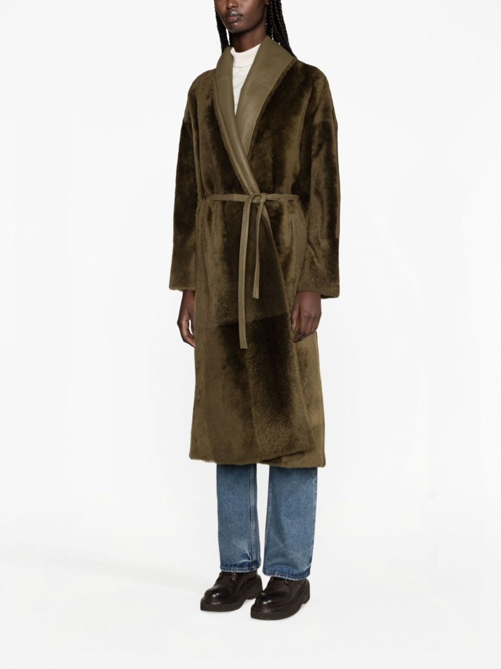belted leather coat - 3