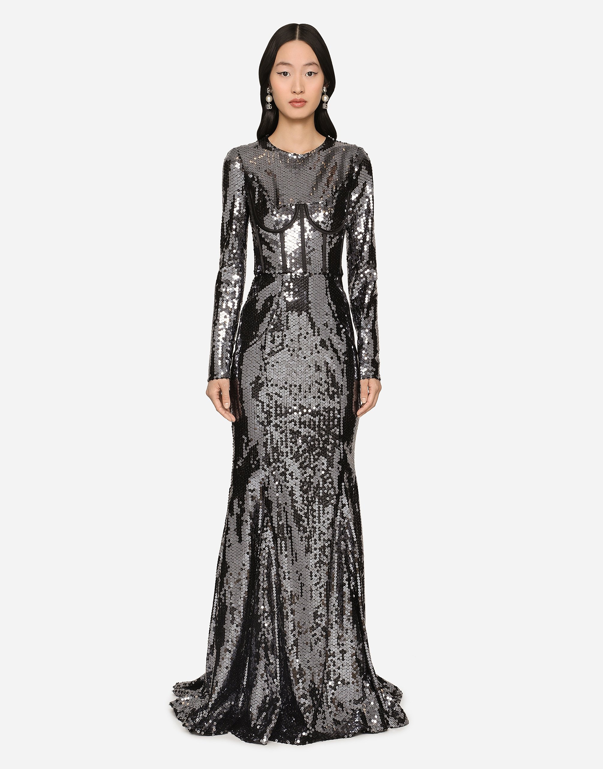 Long sequined dress with corset detailing - 2