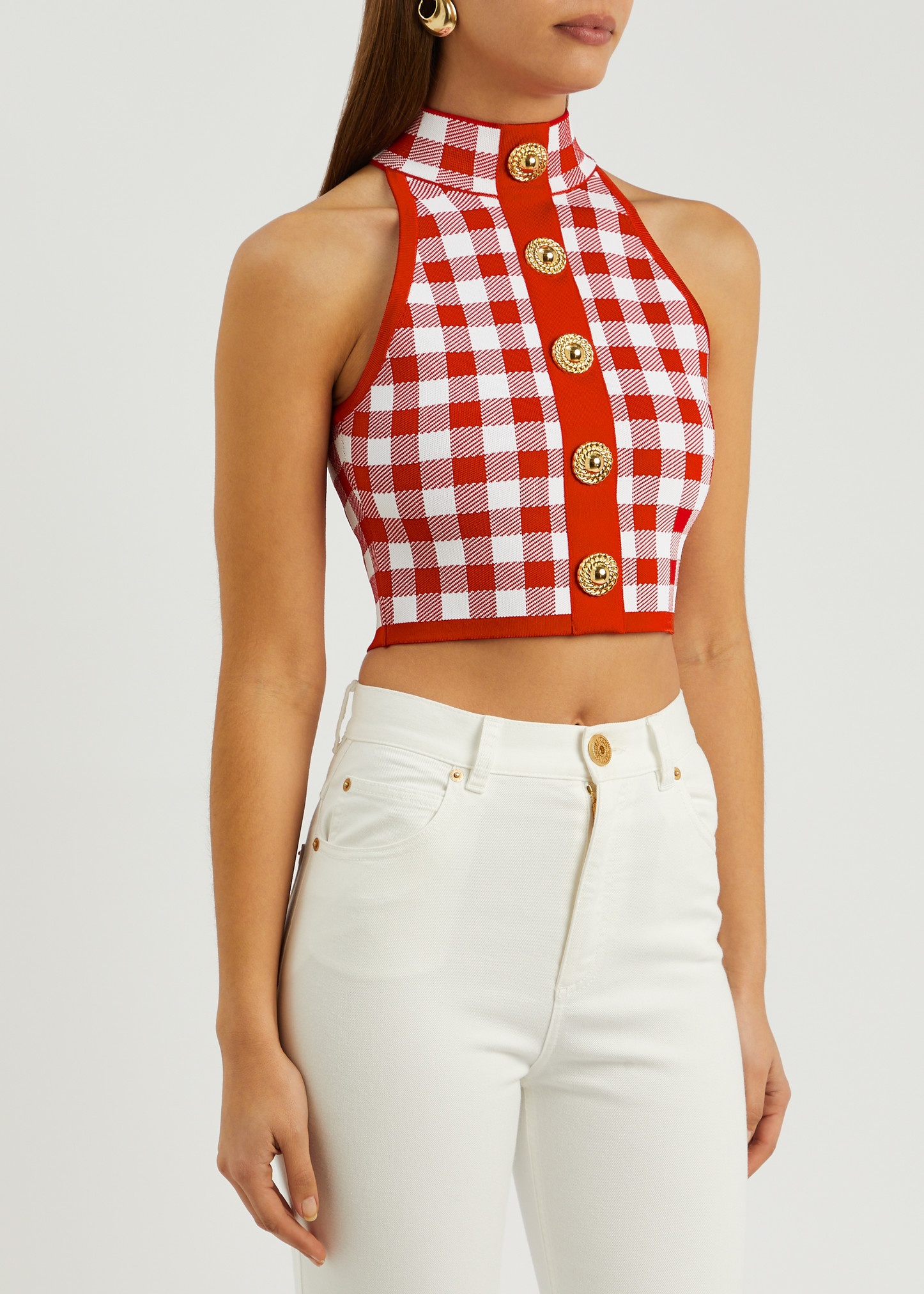 Checked knitted cropped top - 2