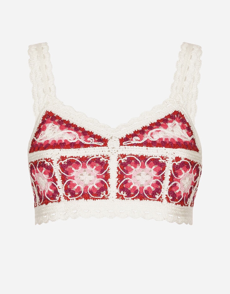 Brick-stitched crochet bustier top with Majolica print - 1