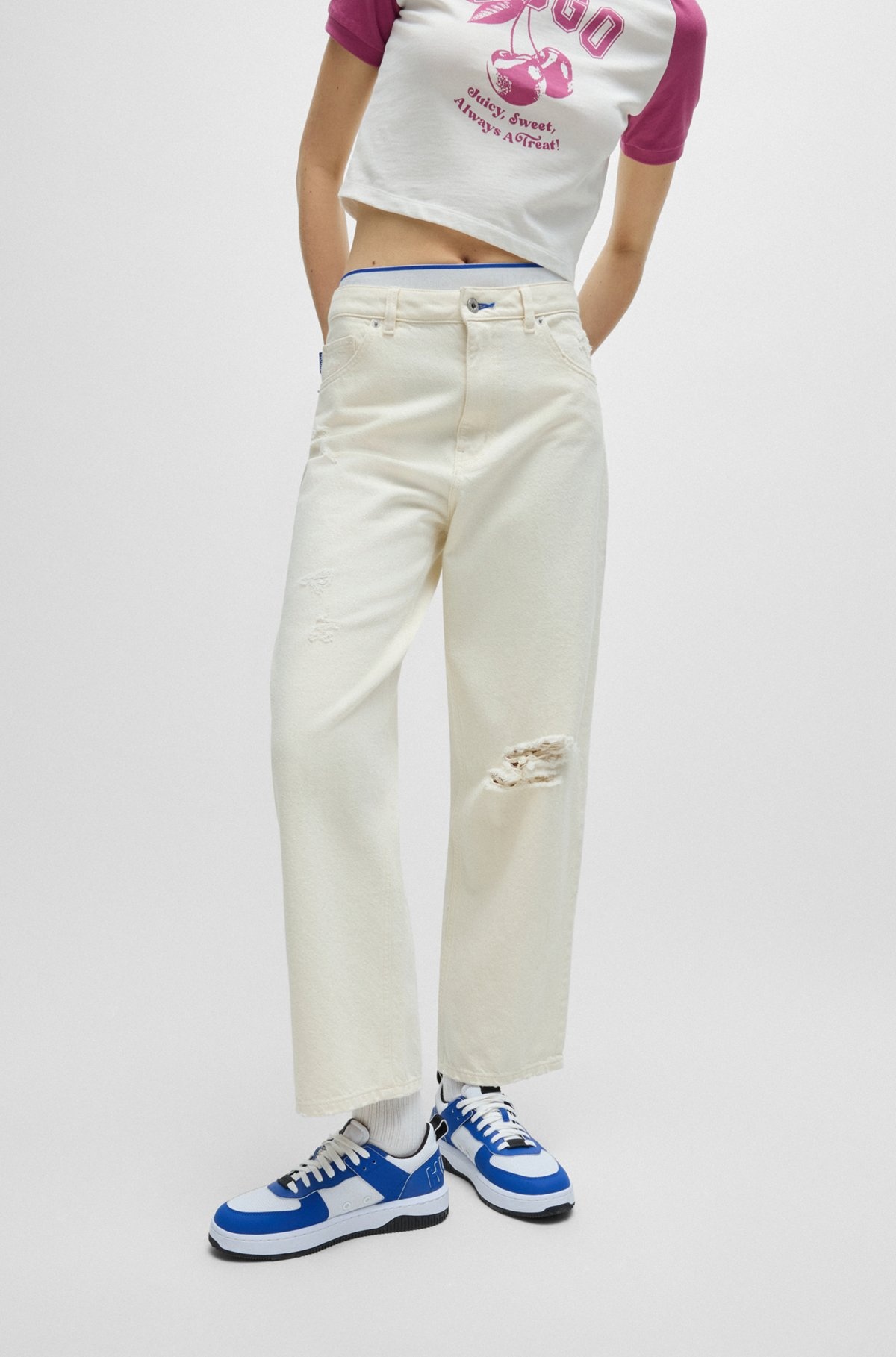 WIDE-LEG RELAXED-FIT JEANS IN DISTRESSED DENIM - 2