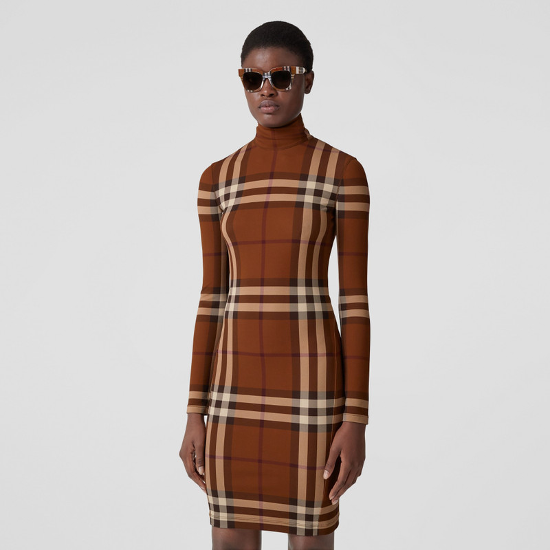 Check Stretch Jersey Funnel Neck Dress 5