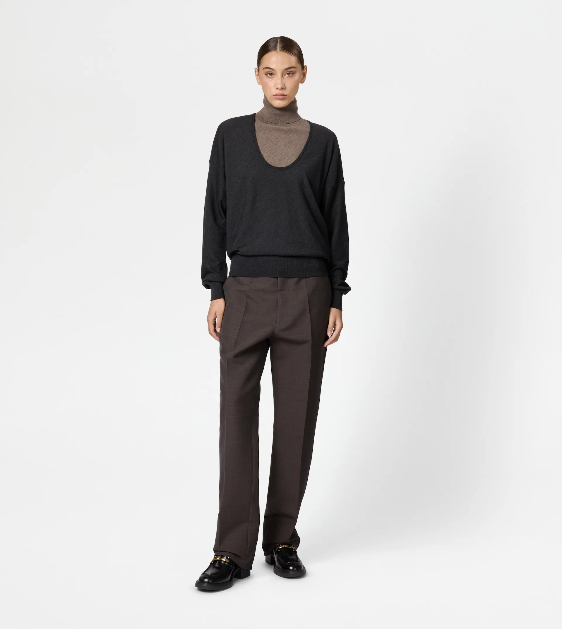 PANTS IN WOOL GABARDINE - BROWN - 2