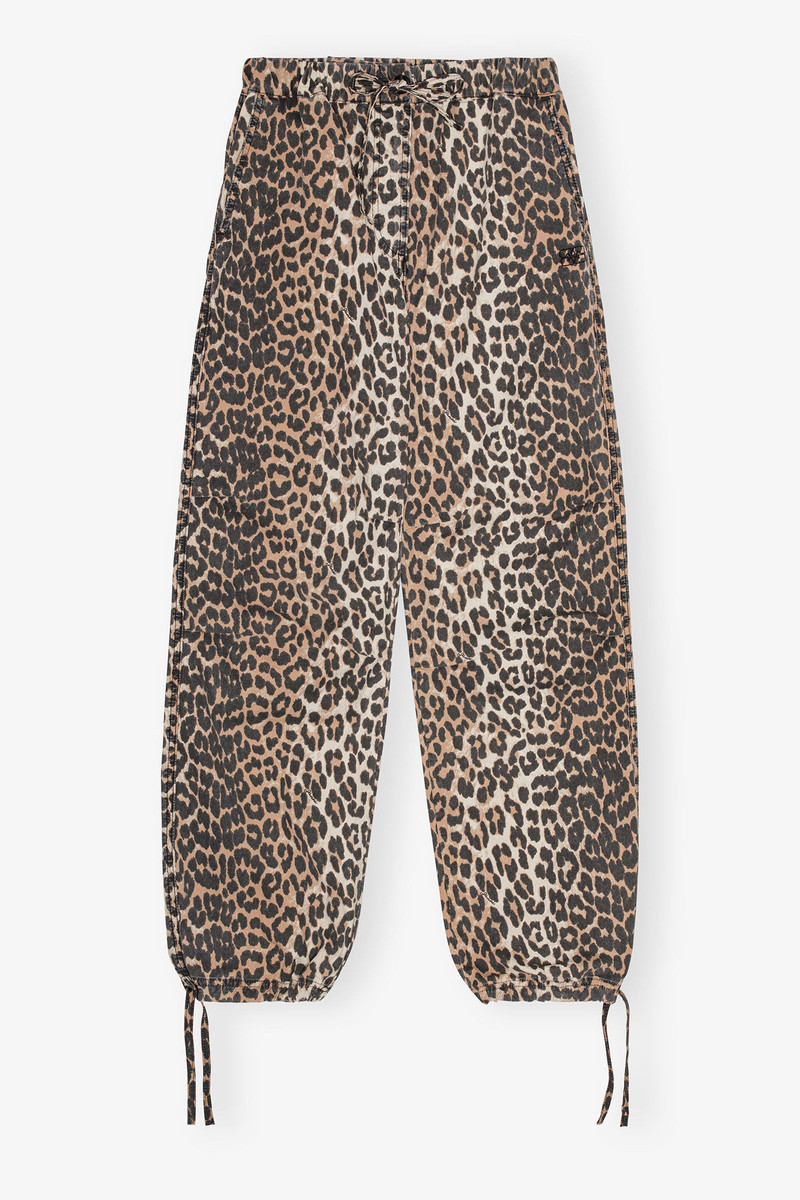 LEOPARD WASHED COTTON CANVAS DRAWSTRING TROUSERS 1