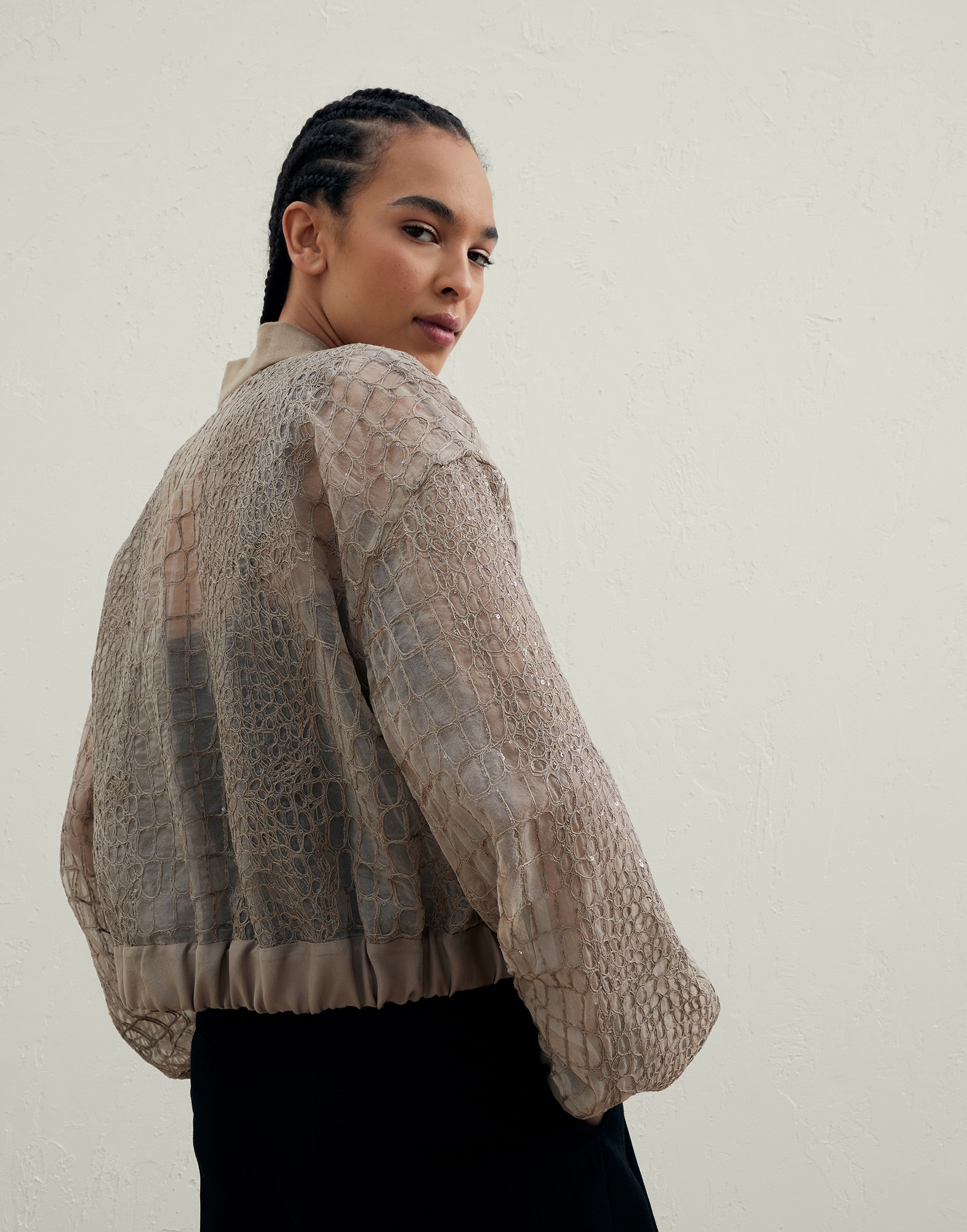 Crispy silk bomber jacket with dazzling crocodile embroidery - 2