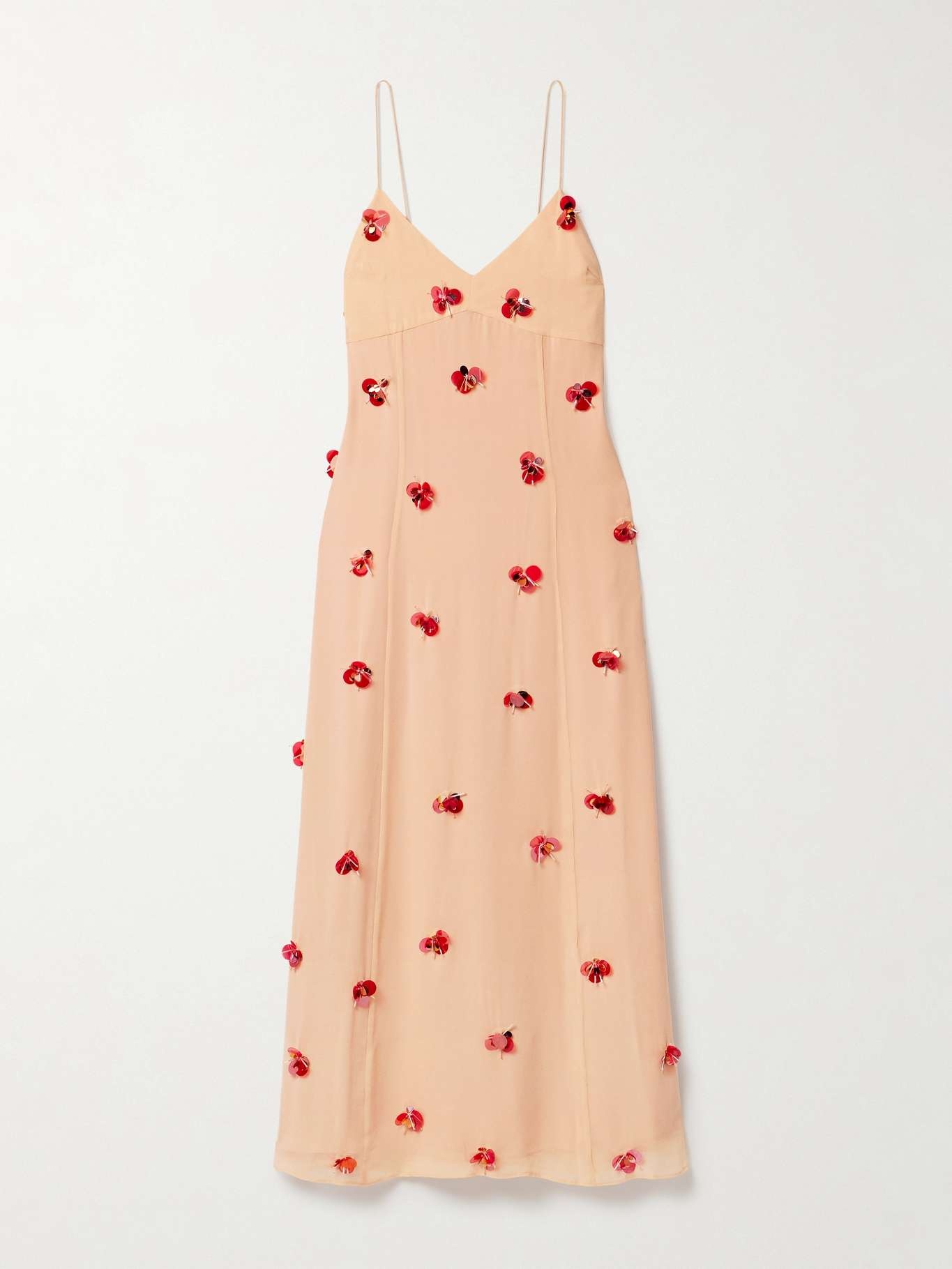 Eve embellished silk-chiffon midi dress Peach - 1