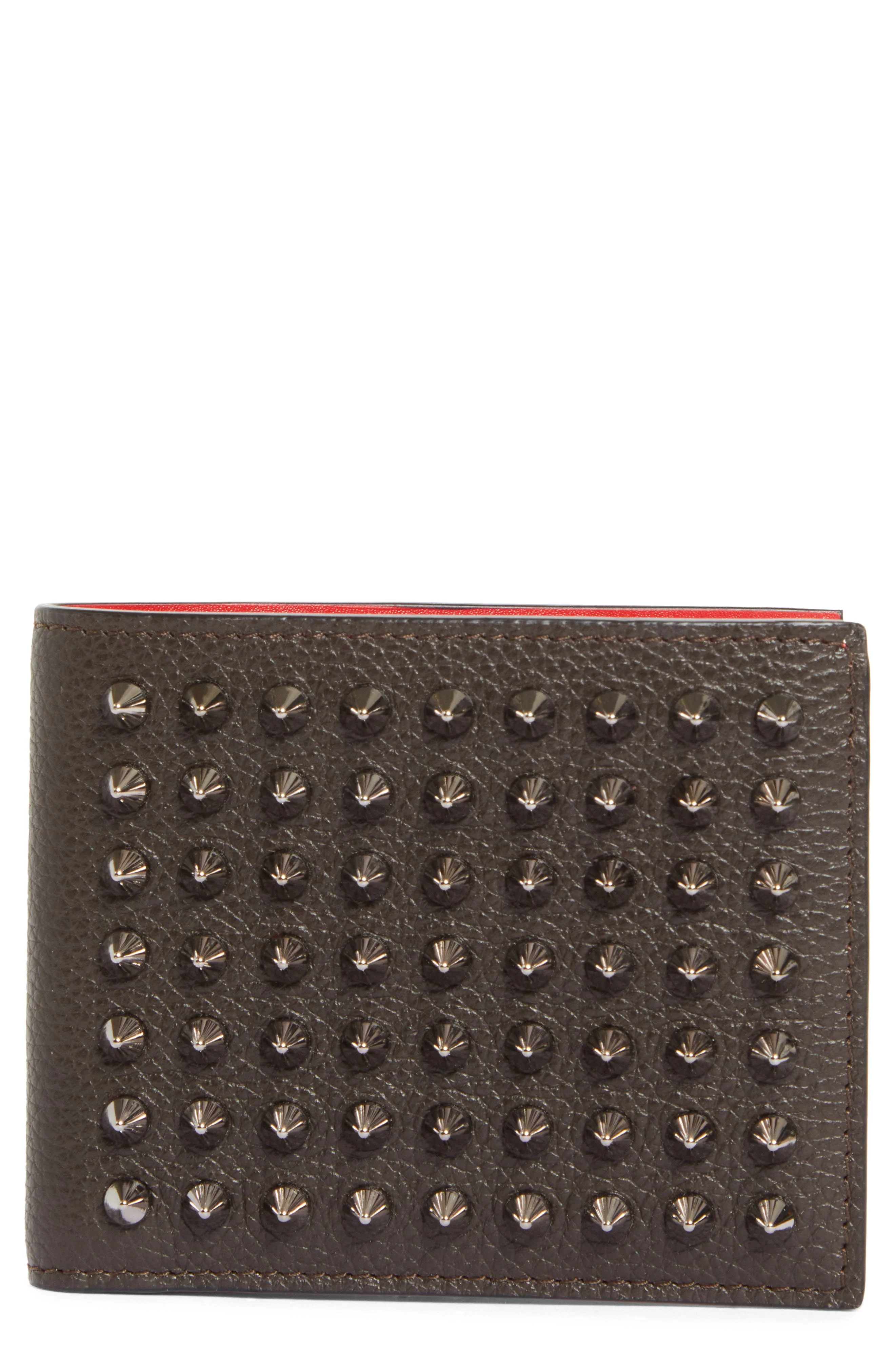 Christian Louboutin Funky Studded Leather Bifold Wallet in Cafe/Gun Metal at Nordstrom - 1