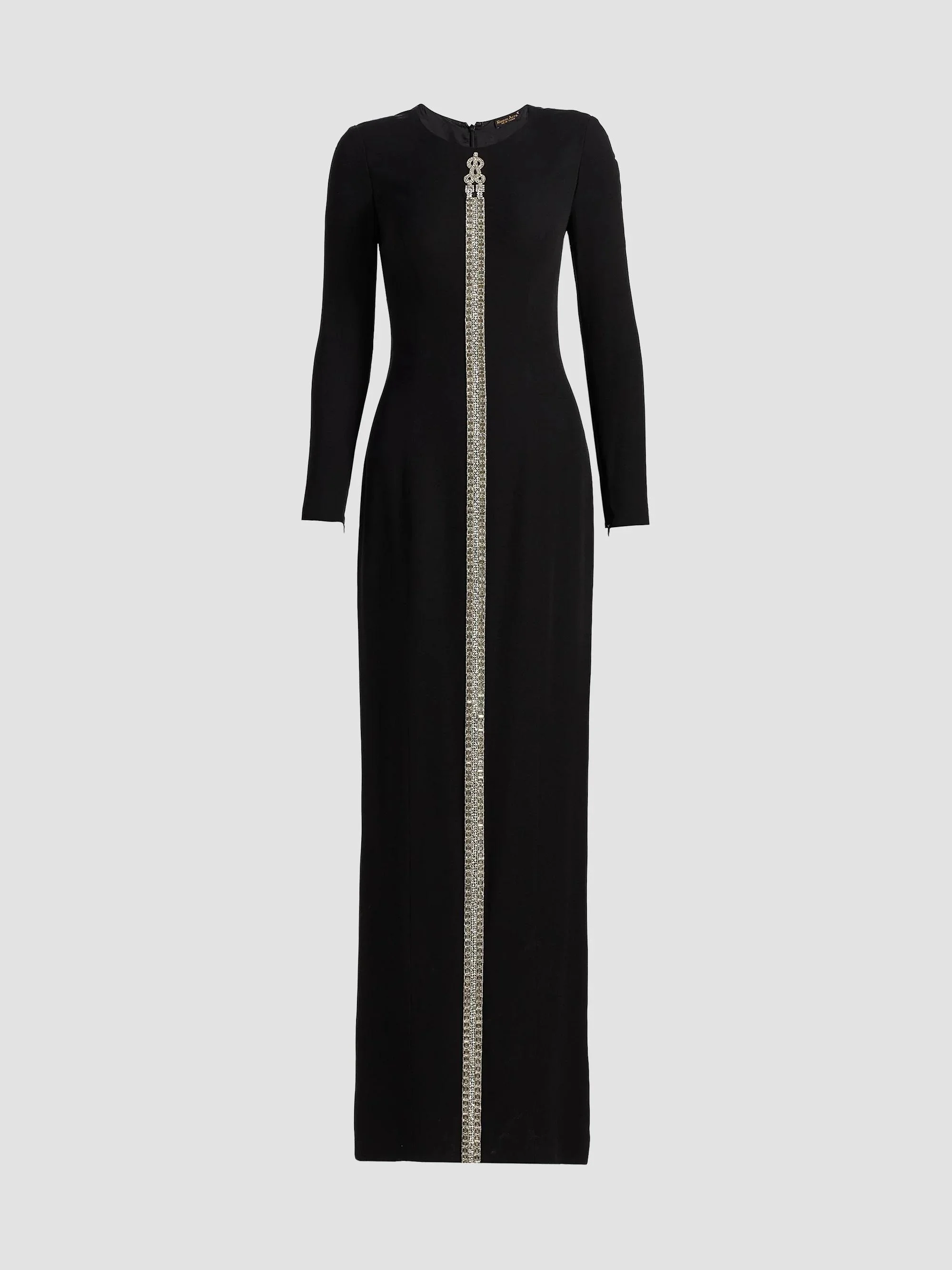 Women's Crêpe Crystal Detail Column Gown - Black - 1