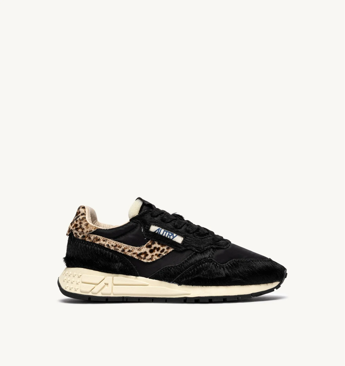 REELWIND LOW SNEAKERS IN BLACK NYLON AND LEOPARD PONY HAIR EFFECT - 1
