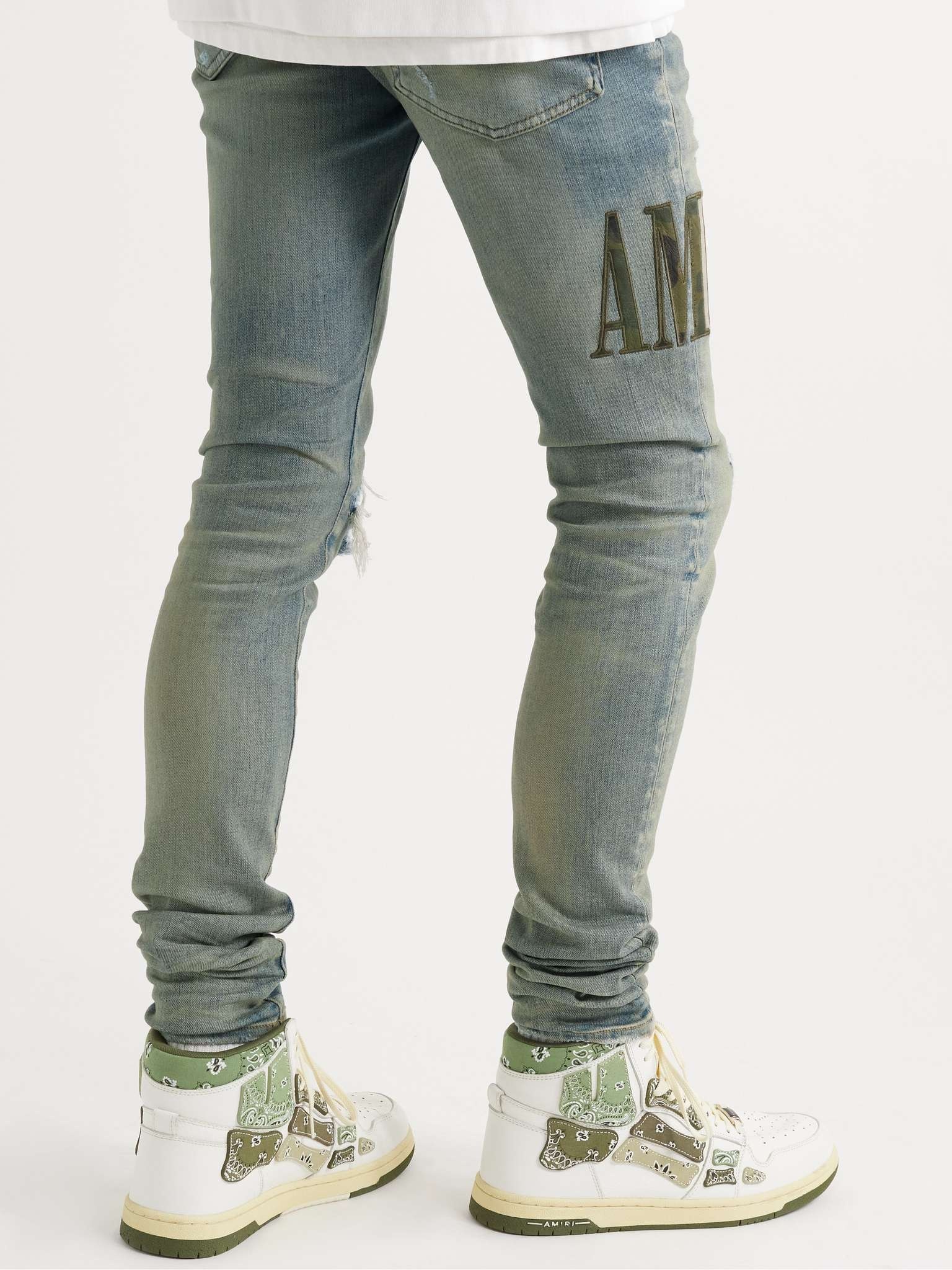 Skinny-Fit Leather-Trimmed Distressed Jeans - 4