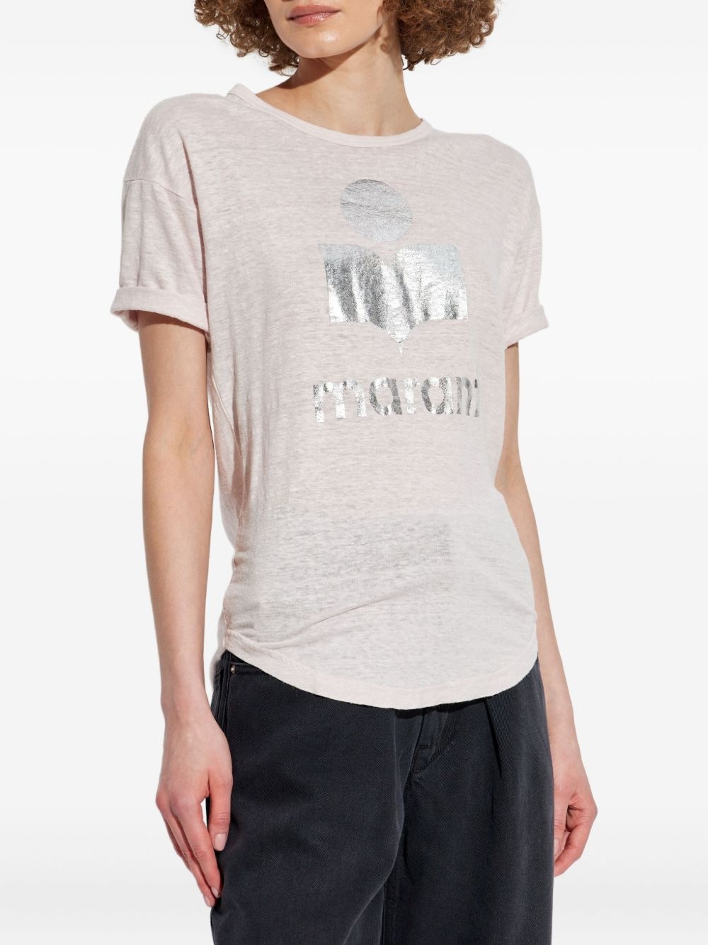 logo-print linen top - 3