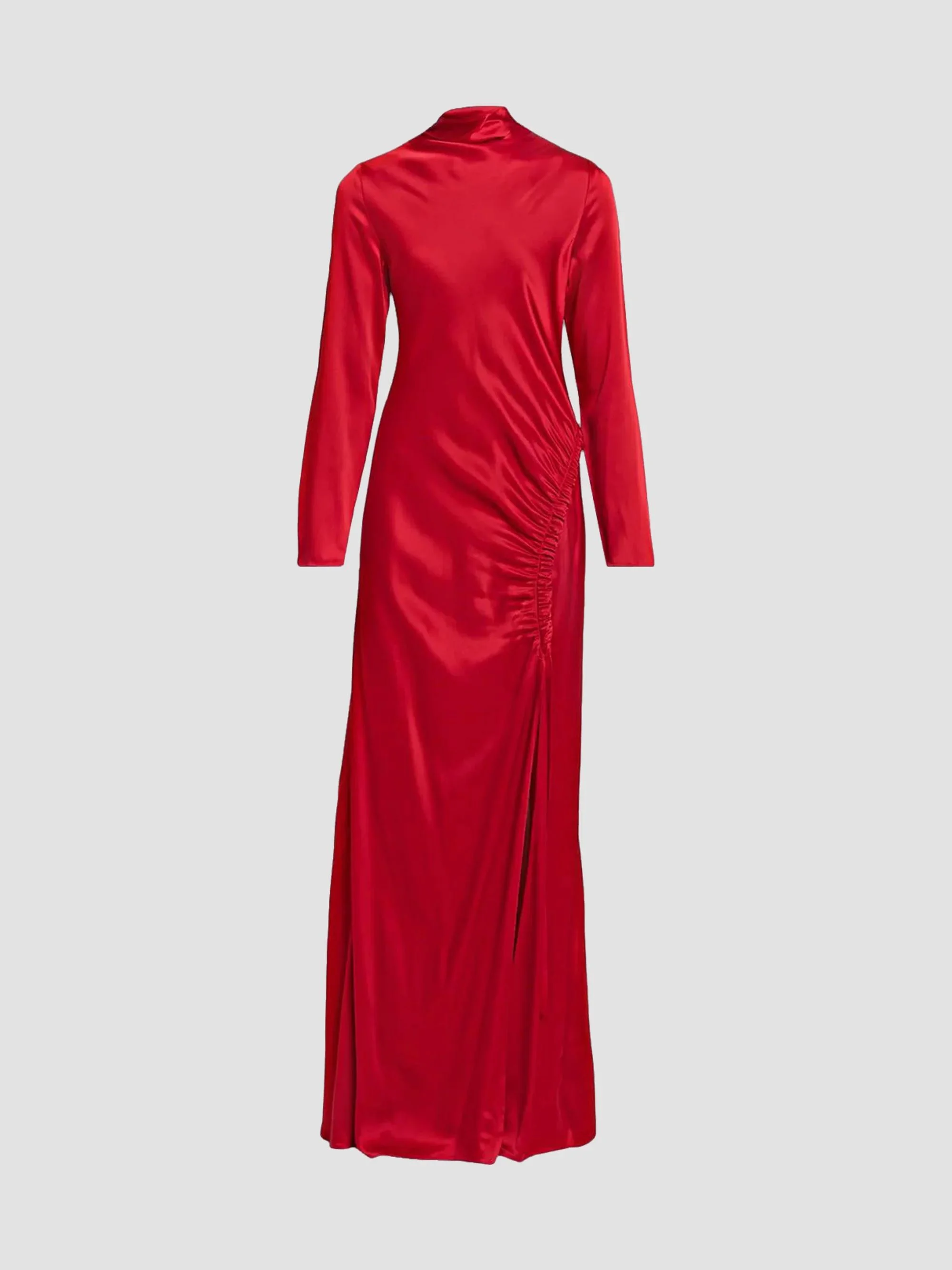 Women's Satin Gathered Tab Gown - Red - 1