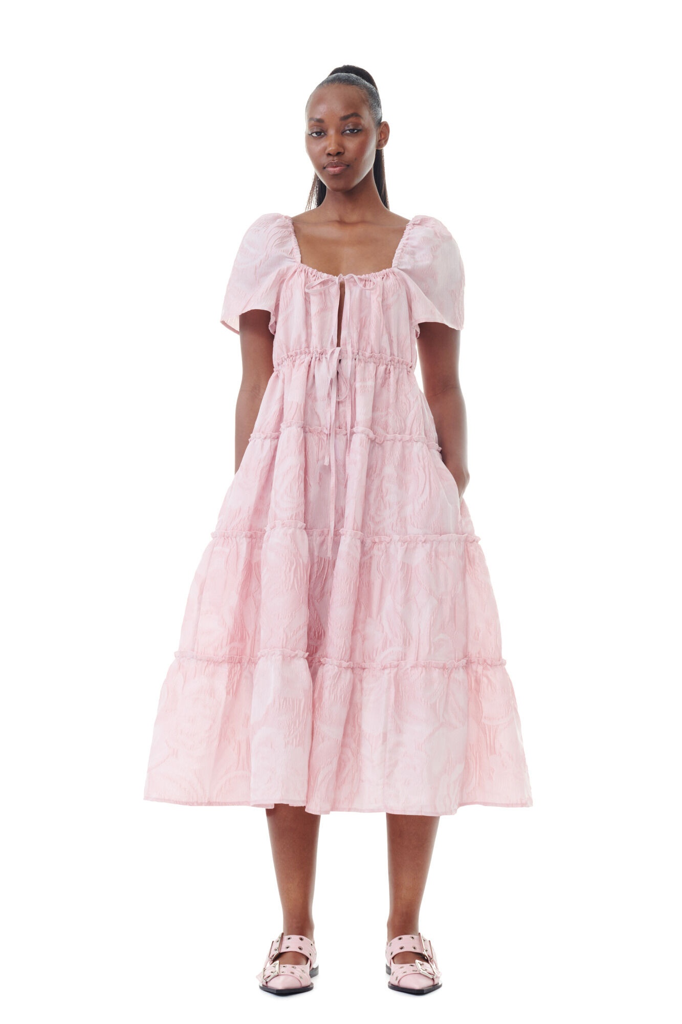 PINK TEXTURED CLOQUÉ LAYER DRESS - 3