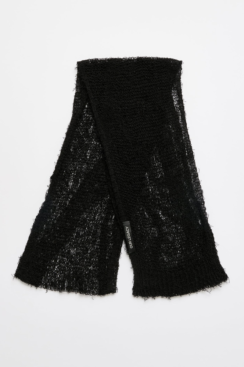Net Scarf Black Ragged Open Linen 1