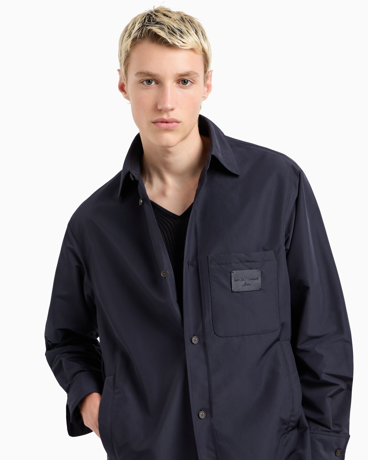 NYLON SHIRT JACKET WITH PATCH POCKET AND LOGO PATCH - 5