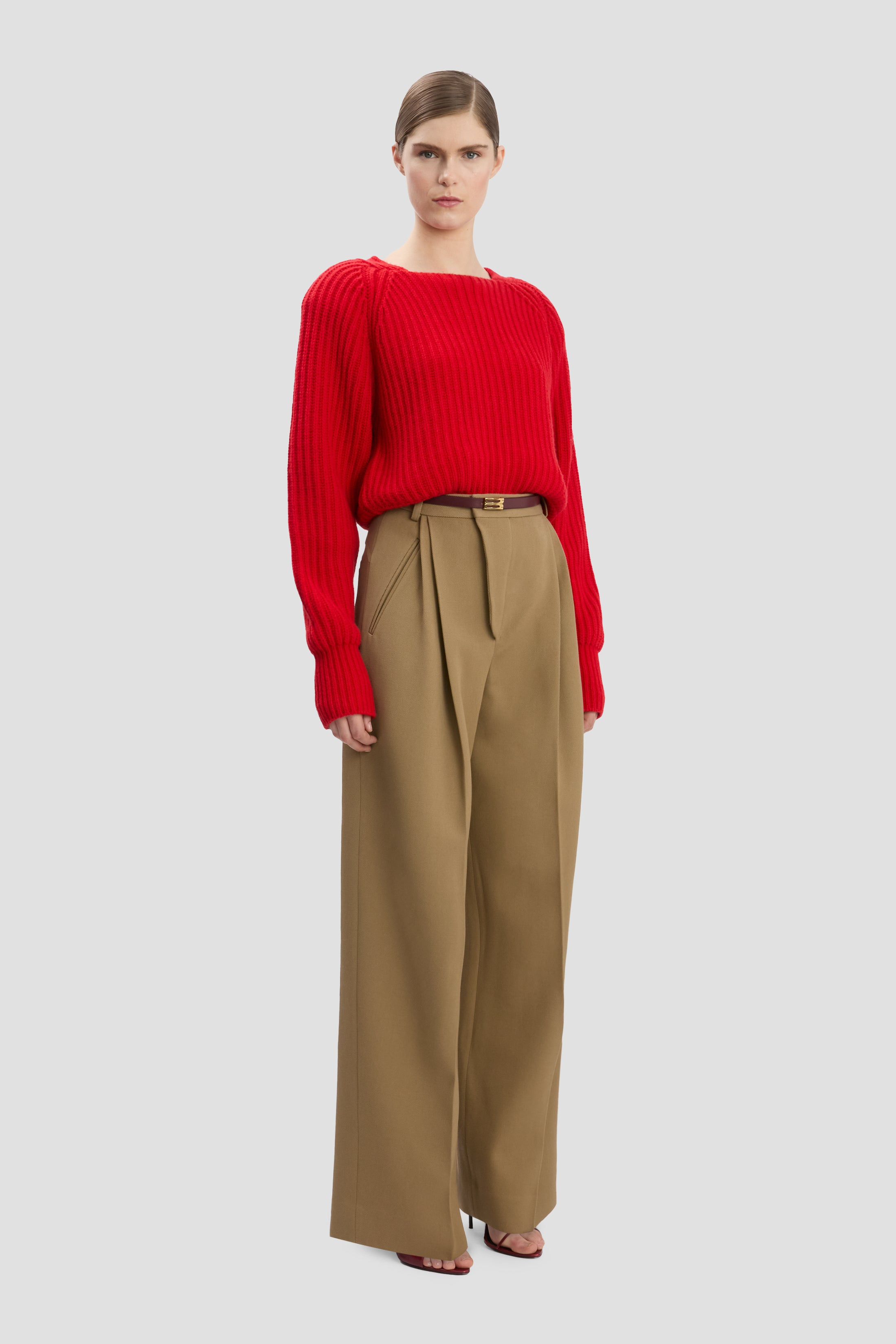 Wide Leg Trouser In Dark Camel - 2