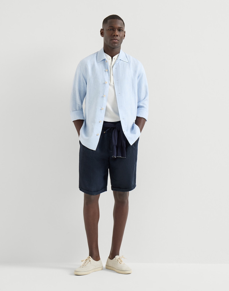Brunello Cucinelli Garment-dyed Bermuda shorts in linen gabardine with drawstring and pleat outlook