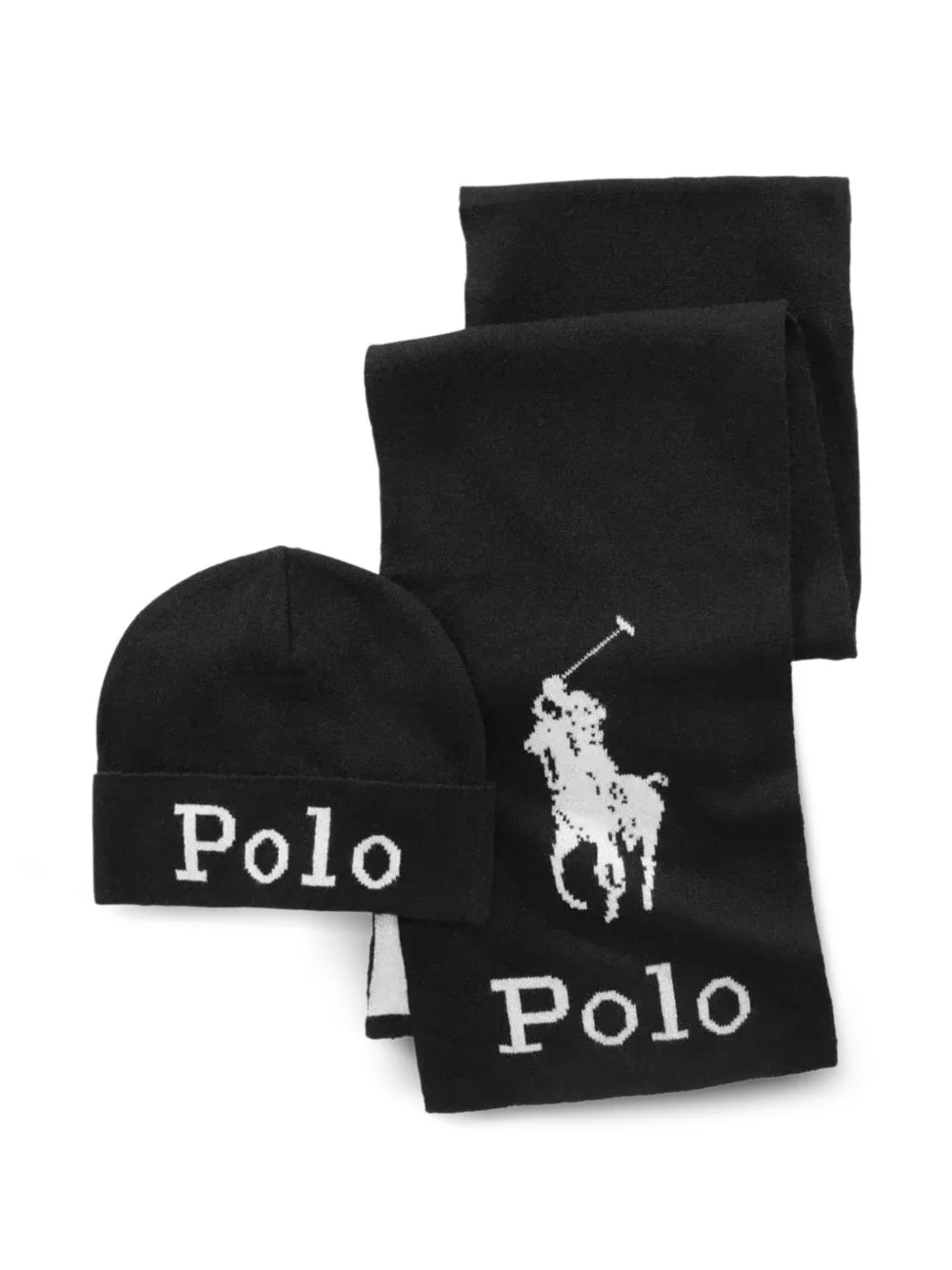 Stacked Polo Pony jacquard scarf and beanie hat set - 1