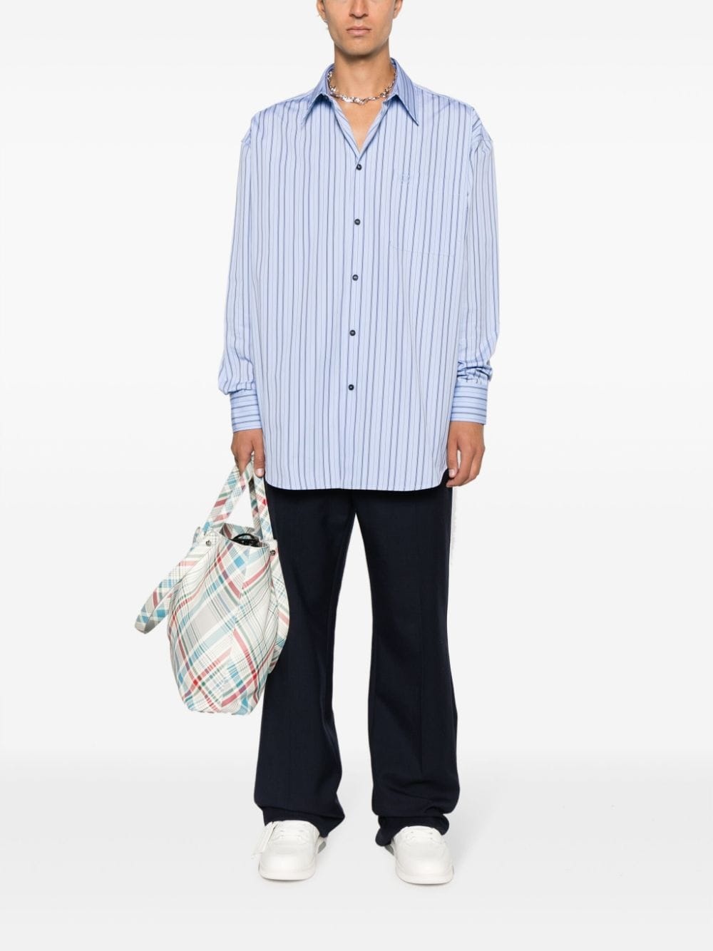 logo-embroidered striped shirt - 2