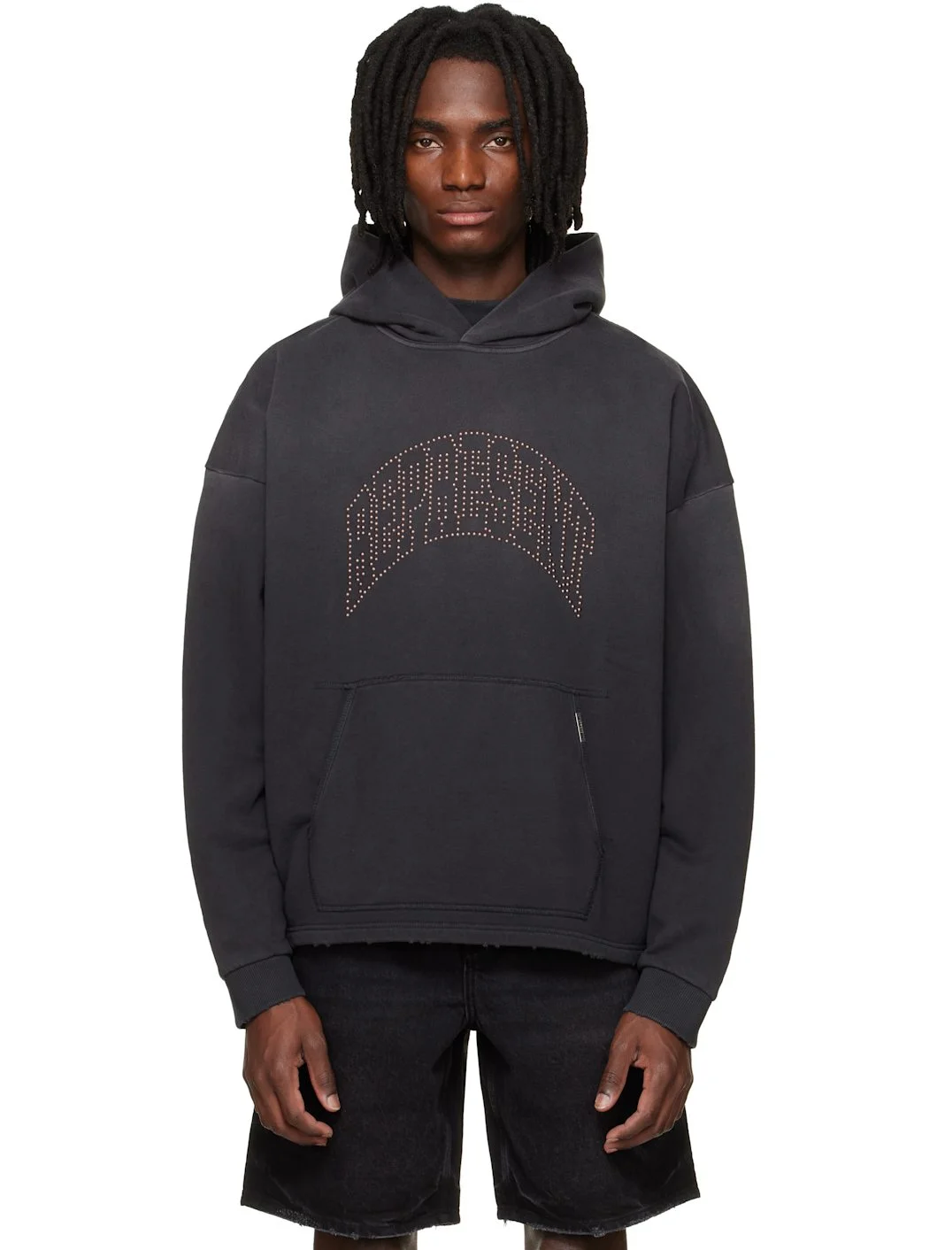 Black 'Represent' Embellished Hoodie - 1