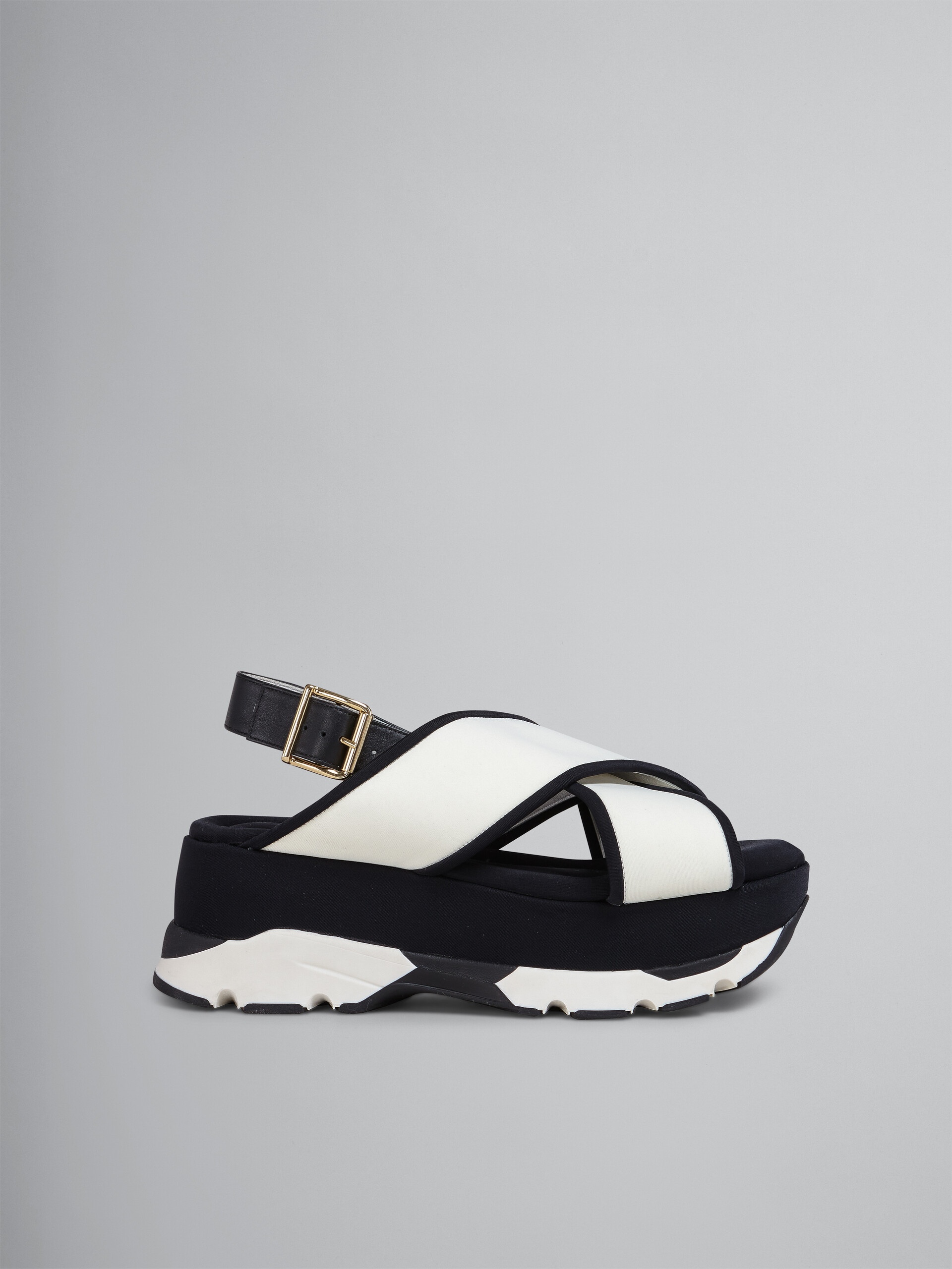WHITE BLACK TECH FABRIC CRISS-CROSS WEDGE SANDAL - 1