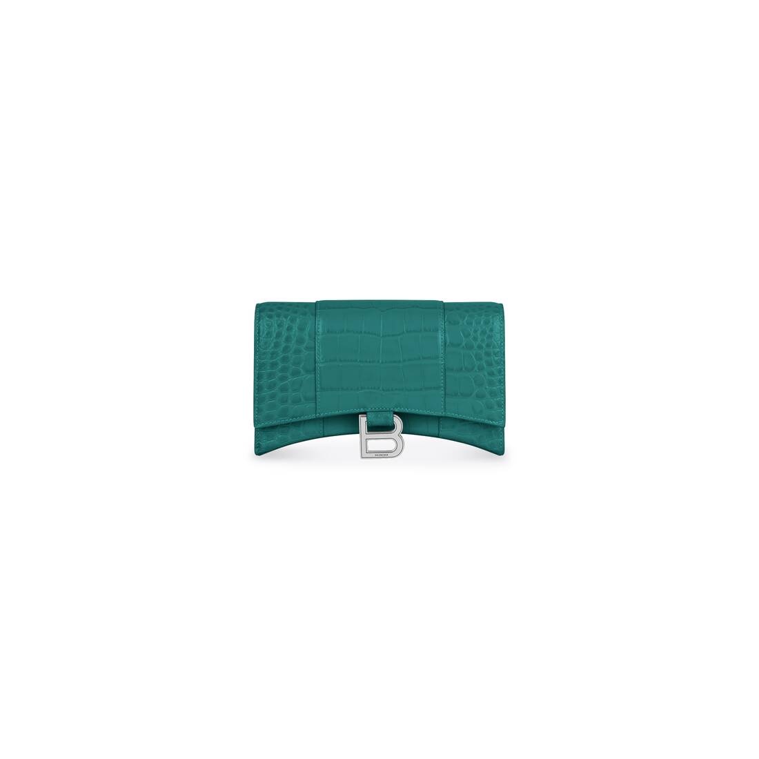 Women's Hourglass Wallet With Chain Crocodile Embossed in Green - 5