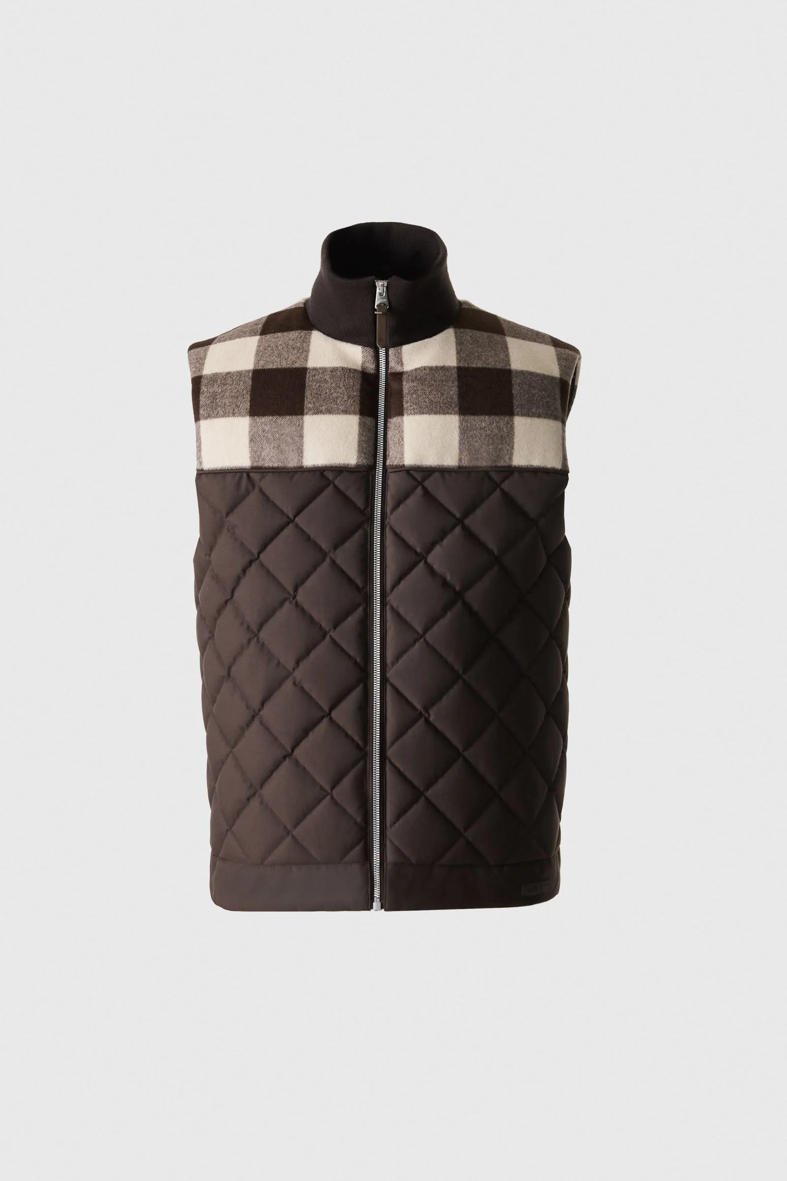 RICARDO-PL Quilted Down Vest With Plaid Yoke - 1