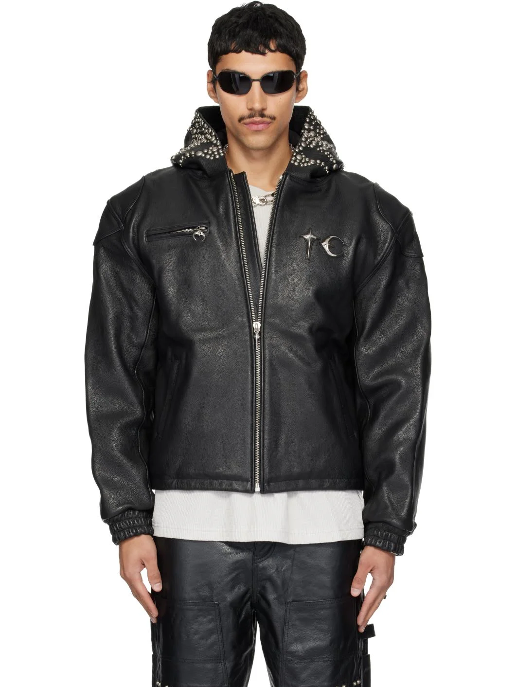 Black TC Hothead Three Riding Skull Leather Jacket - 1