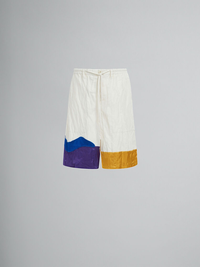 MARNI X NO VACANCY INN - WHITE GABARDINE SHORTS WITH EMBROIDERY - 1