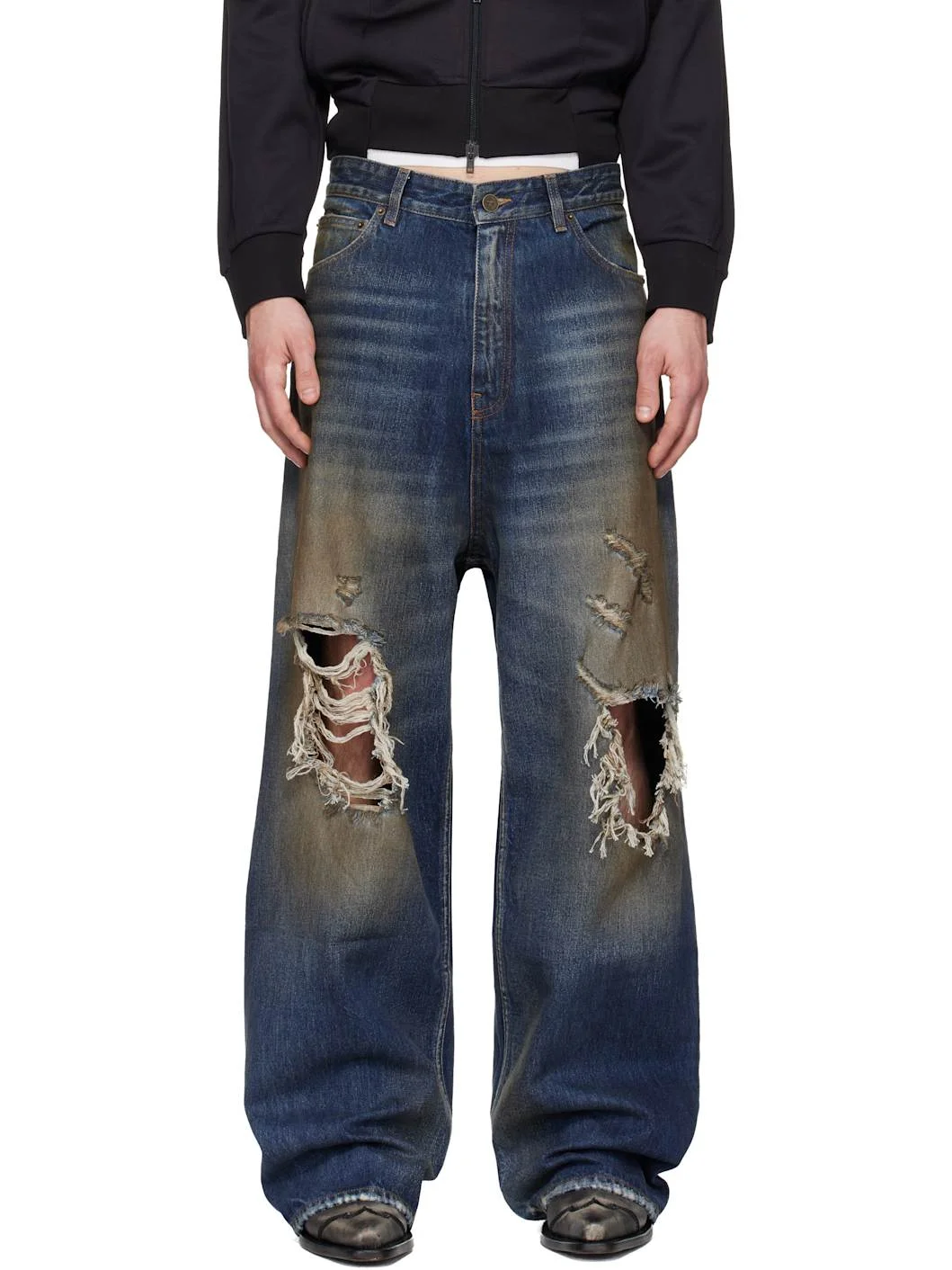 Blue Trashed Jeans - 1