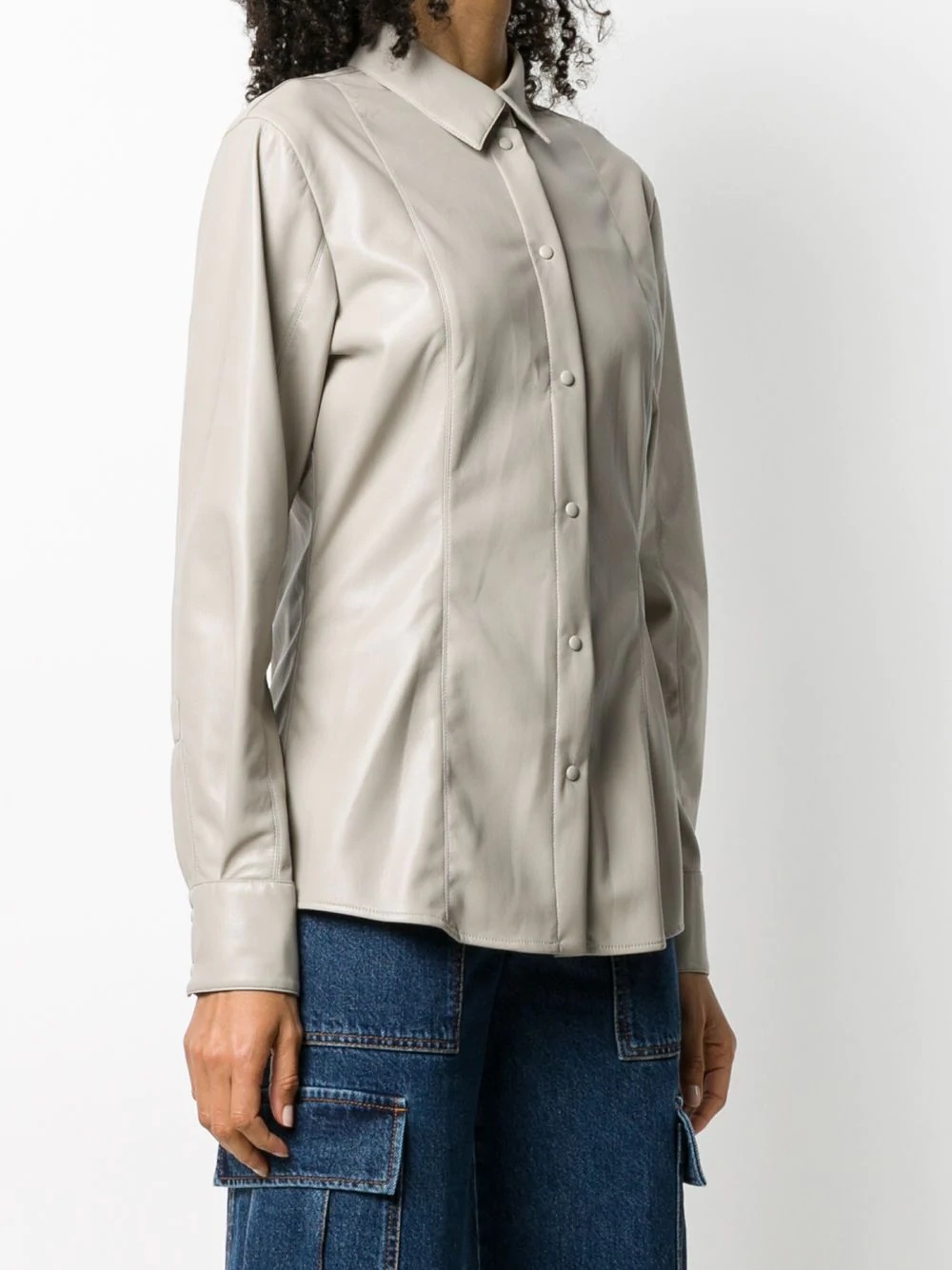 panelled faux-leather shirt - 3