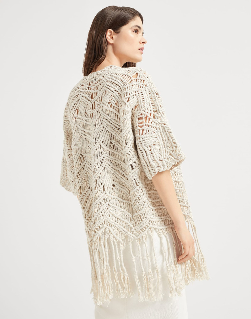 Brunello Cucinelli Handmade Dazzling Macramé OPERA cardigan in silk and linen outlook