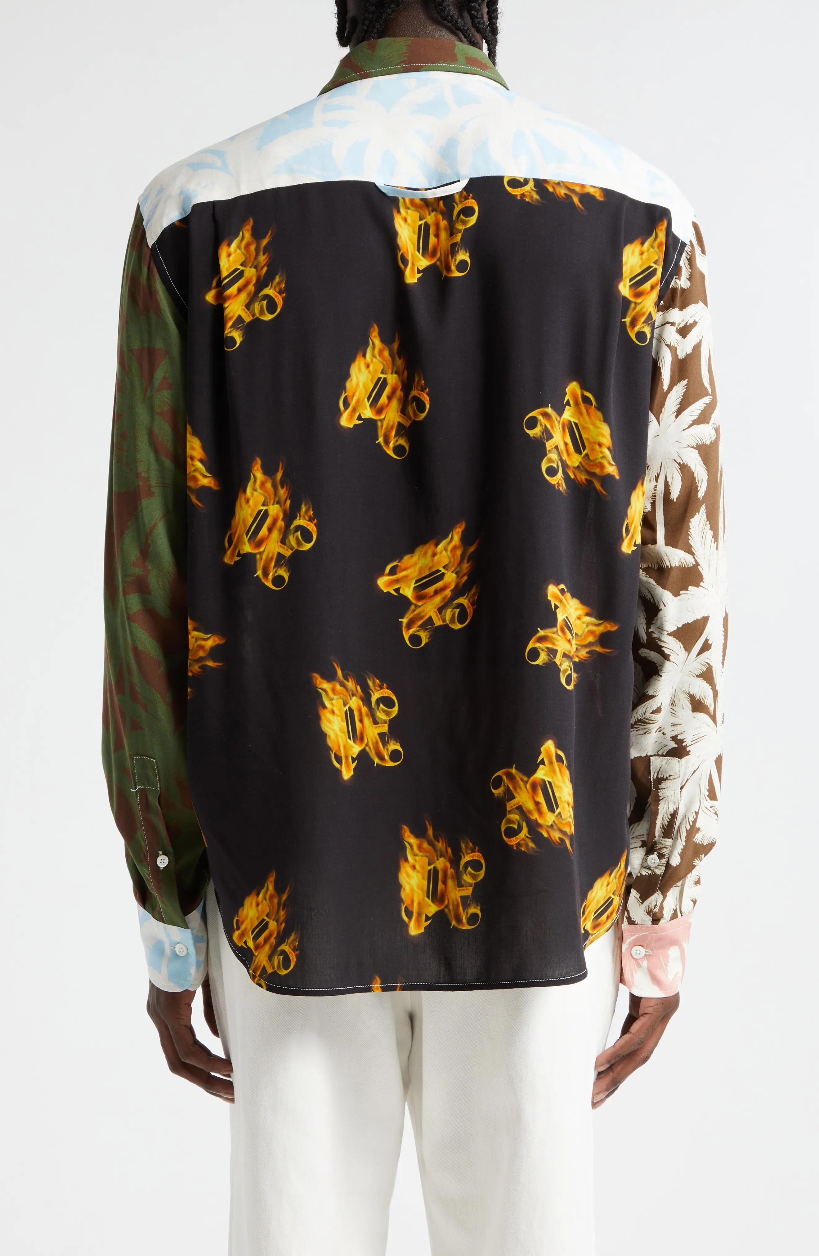 Burning Monogram Palm Print Button-Up Shirt - 3