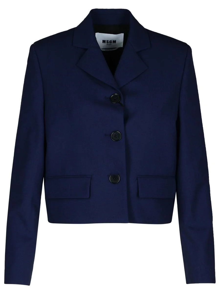 Msgm Navy Virgin Wool Crop Blazer - 1