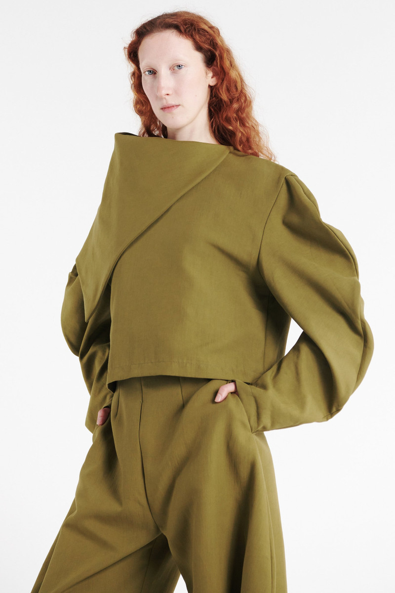 DRAPED COLLAR TOP KHAKI GREEN 5