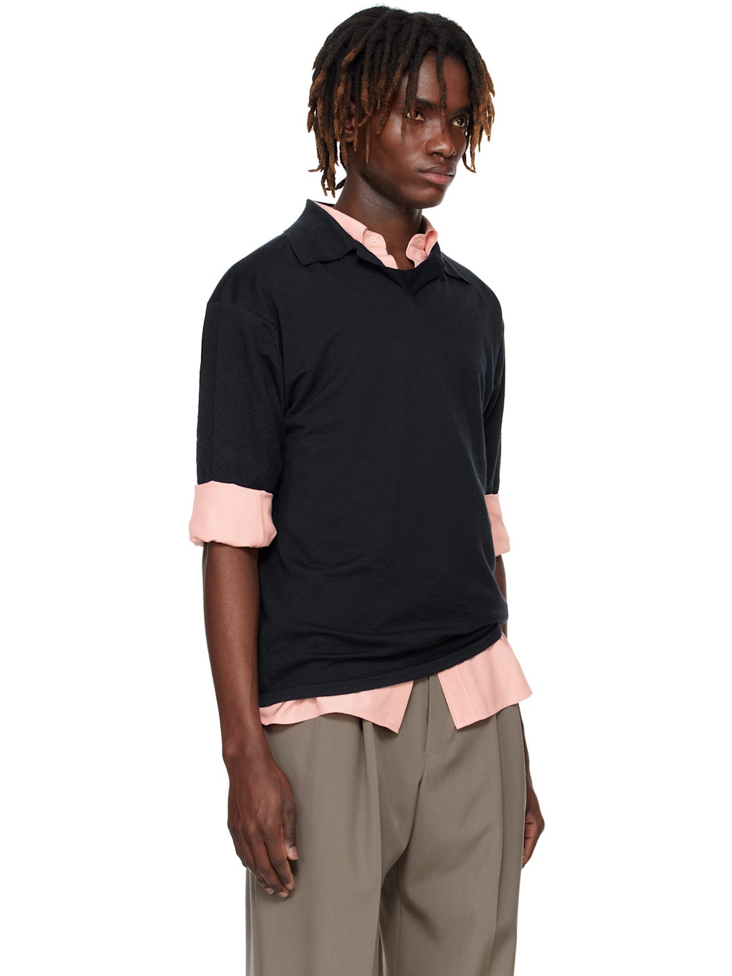 Navy Product Dyed Wool Knit Polo - 2