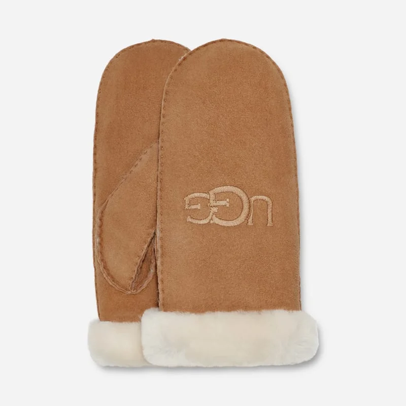 ® Women's Sheepskin Embroider Mitten in Chestnut - 1