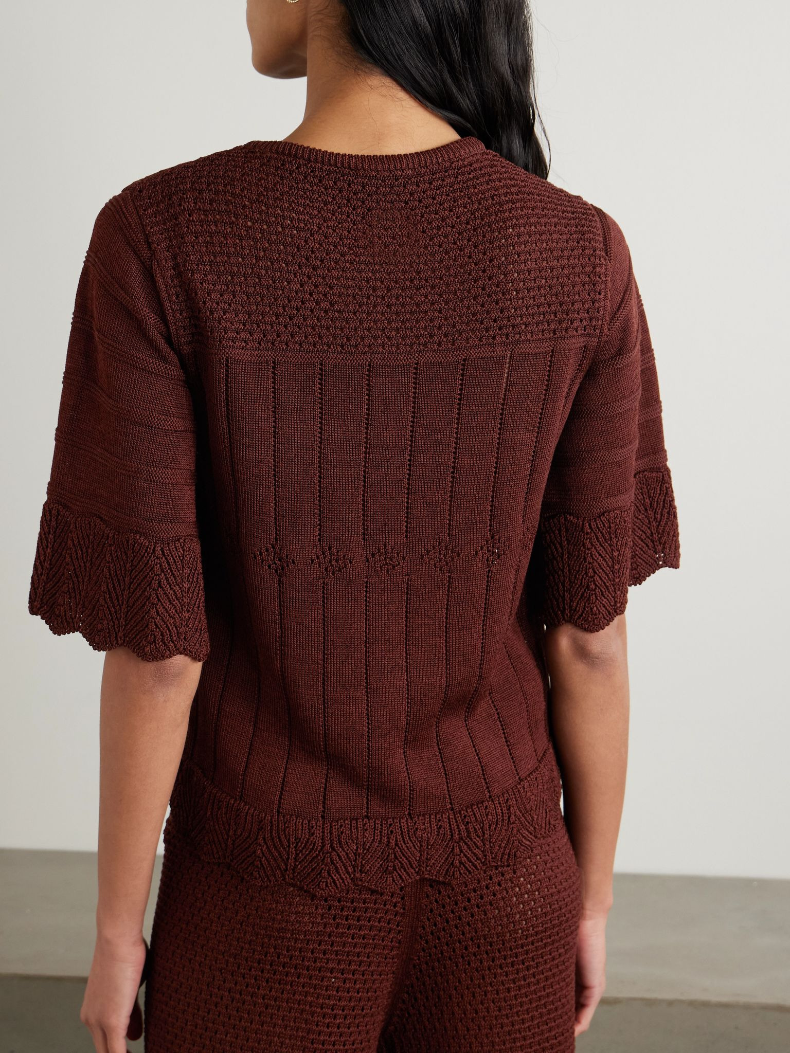 Chimère Reverie open-knit cotton-blend top Chocolate - 3